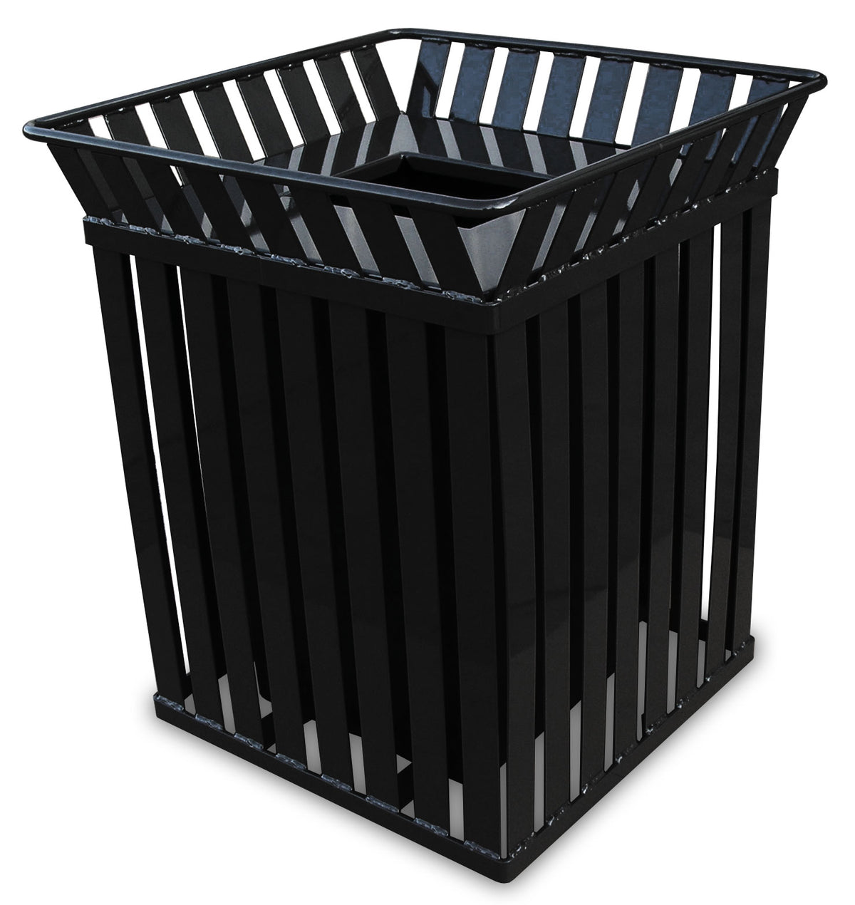Durable Square Outdoor Trash Receptacle | Steel Construction | Graffiti-Resistant | Tgic Powder Coated | Flat Top Lid | Black Pl