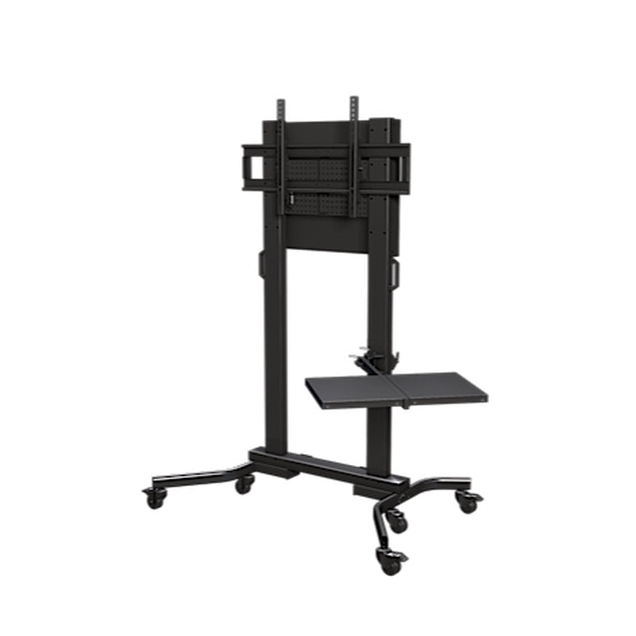 Heavy Duty Mobile Cart With Single Side Shelf, Back Plate And Cover For Displays Larger Than 60'