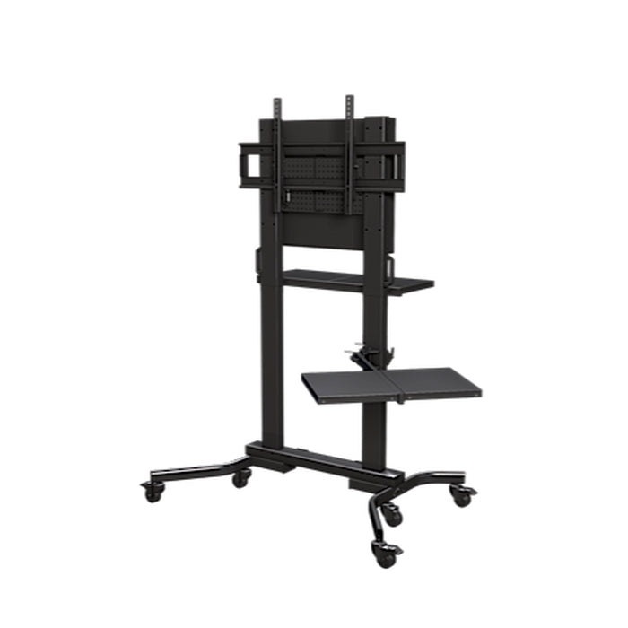 Heavy Duty Mobile Cart With Single Side Shelf, Front/Back Shelf, Back Panel And Cover For Displays From 50' - 90'