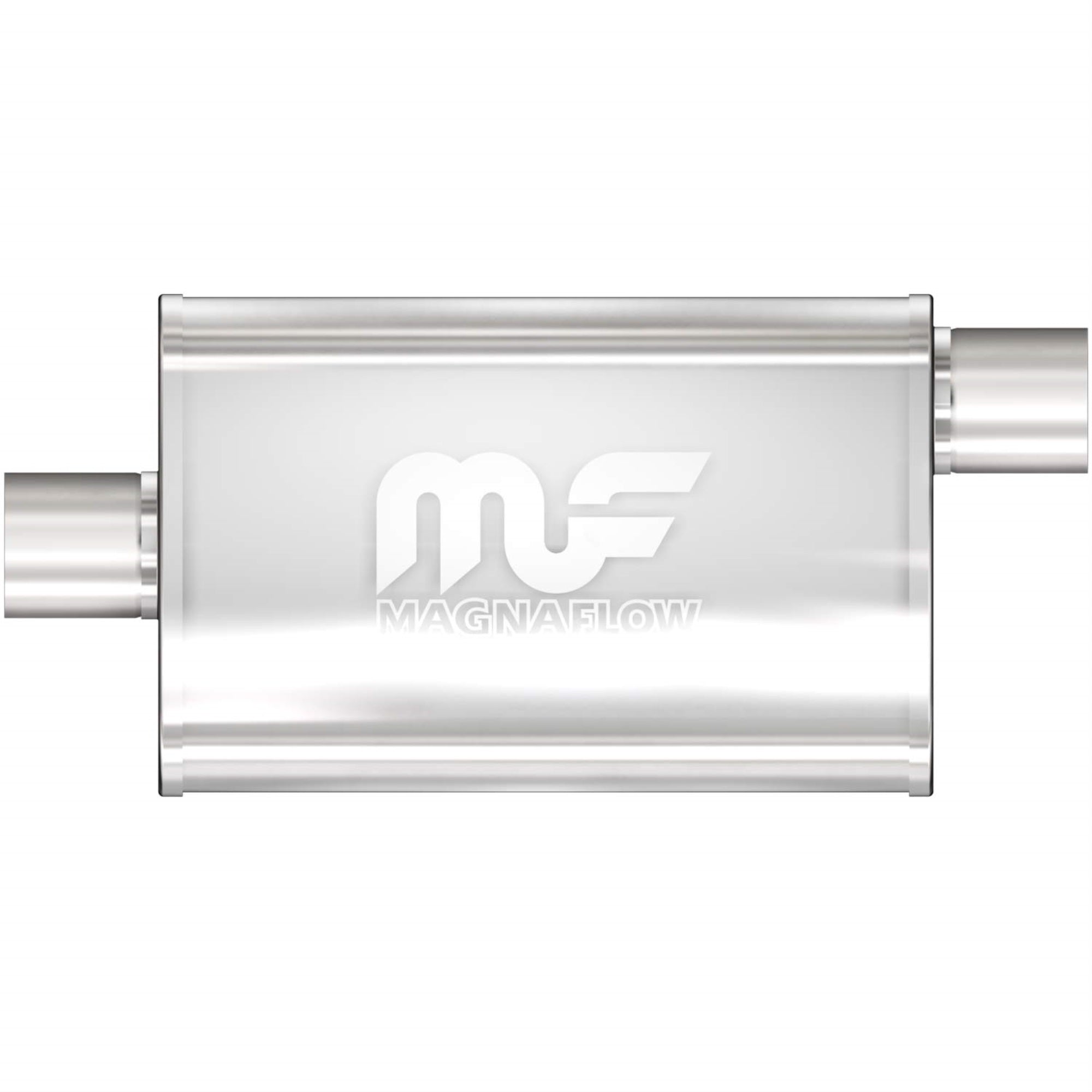 Mangaflow Performance Exhaust Muffler 11259: 3'/3' Inlet/Outlet, 4X9X18' Oval, Stainless Steel, Satin Finish