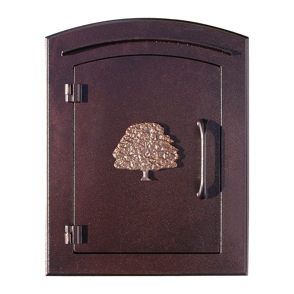 Manchester NON-LOCKING Column Mount Mailbox with Decorative Oak Tree Logo in Antique Copper