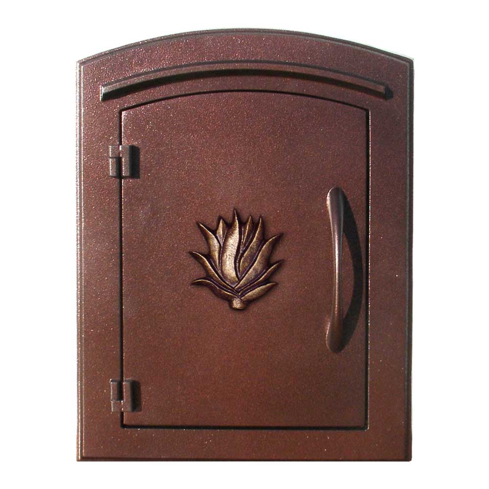Manchester Non-Locking Column Mount Mailbox With Decorative Agave Logo In Antique Copper