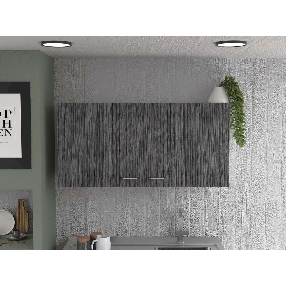 Tuhome Napoles Wall Cabinet, Two Shelves, Two-Door Cabinet, Metal Handles-White/Smoky Oak, For Kitchen Room