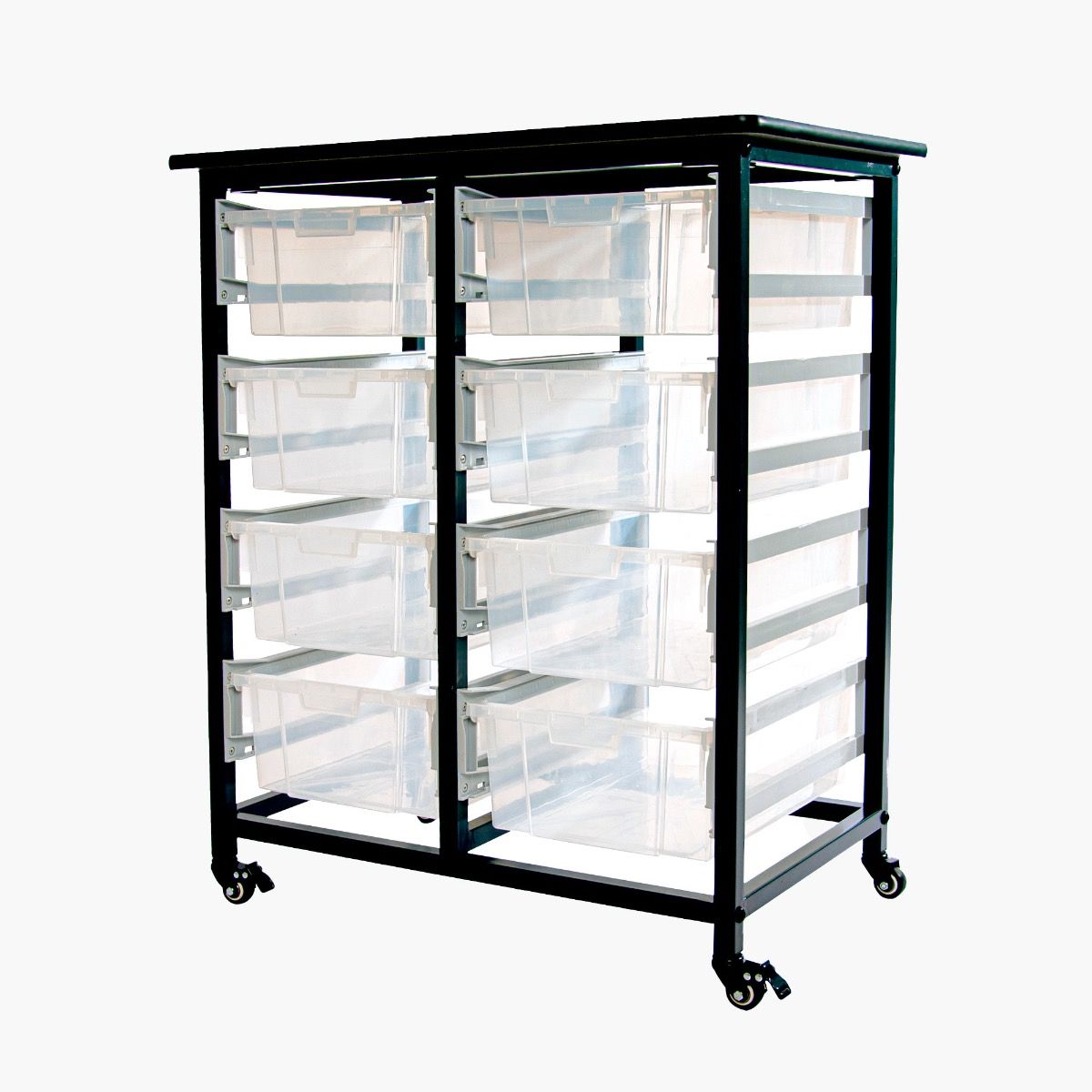 Mobile Bin Storage Unit  Double Row With Large Clear Bins