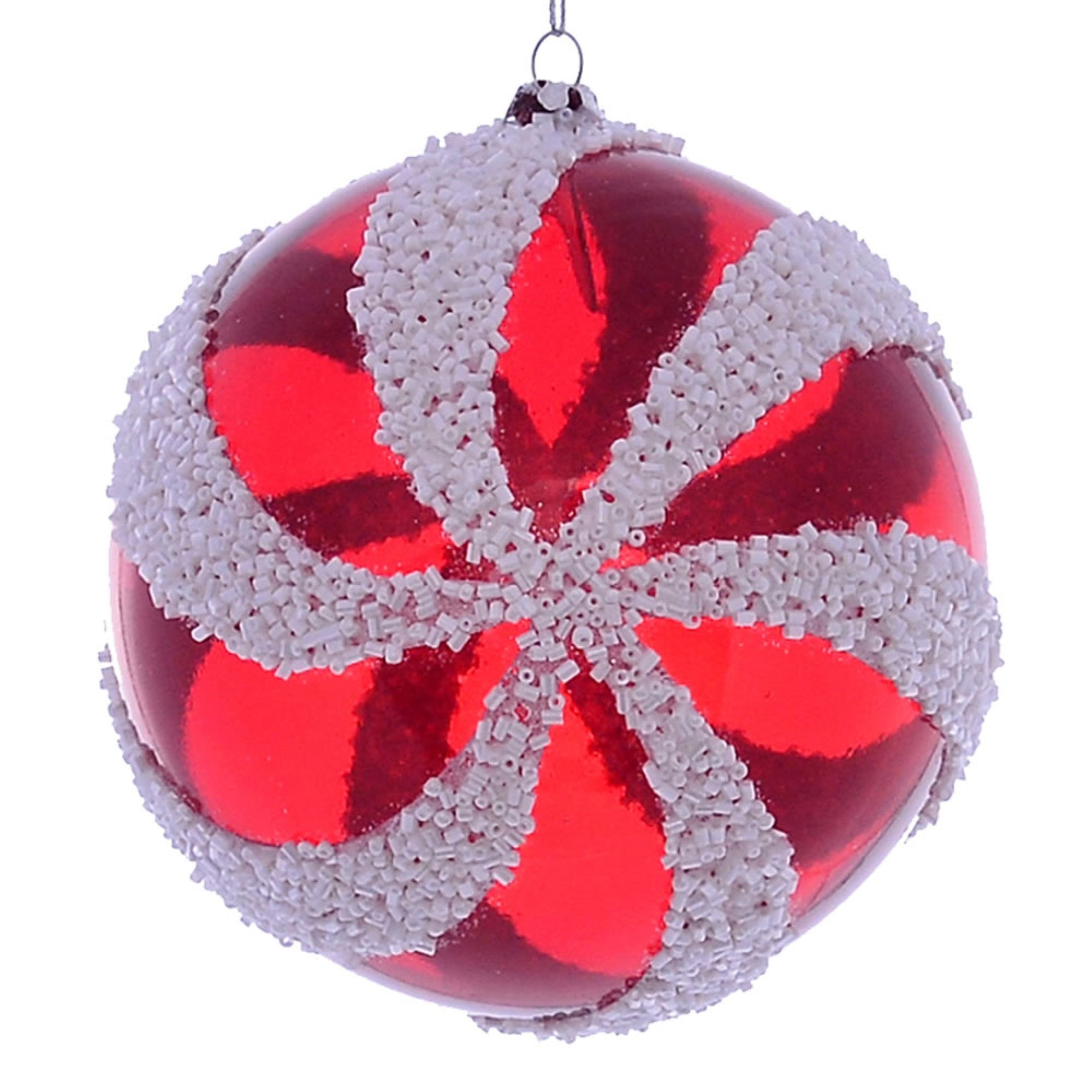 4.75” Red White Swirl Ball Ornament 2/Bg