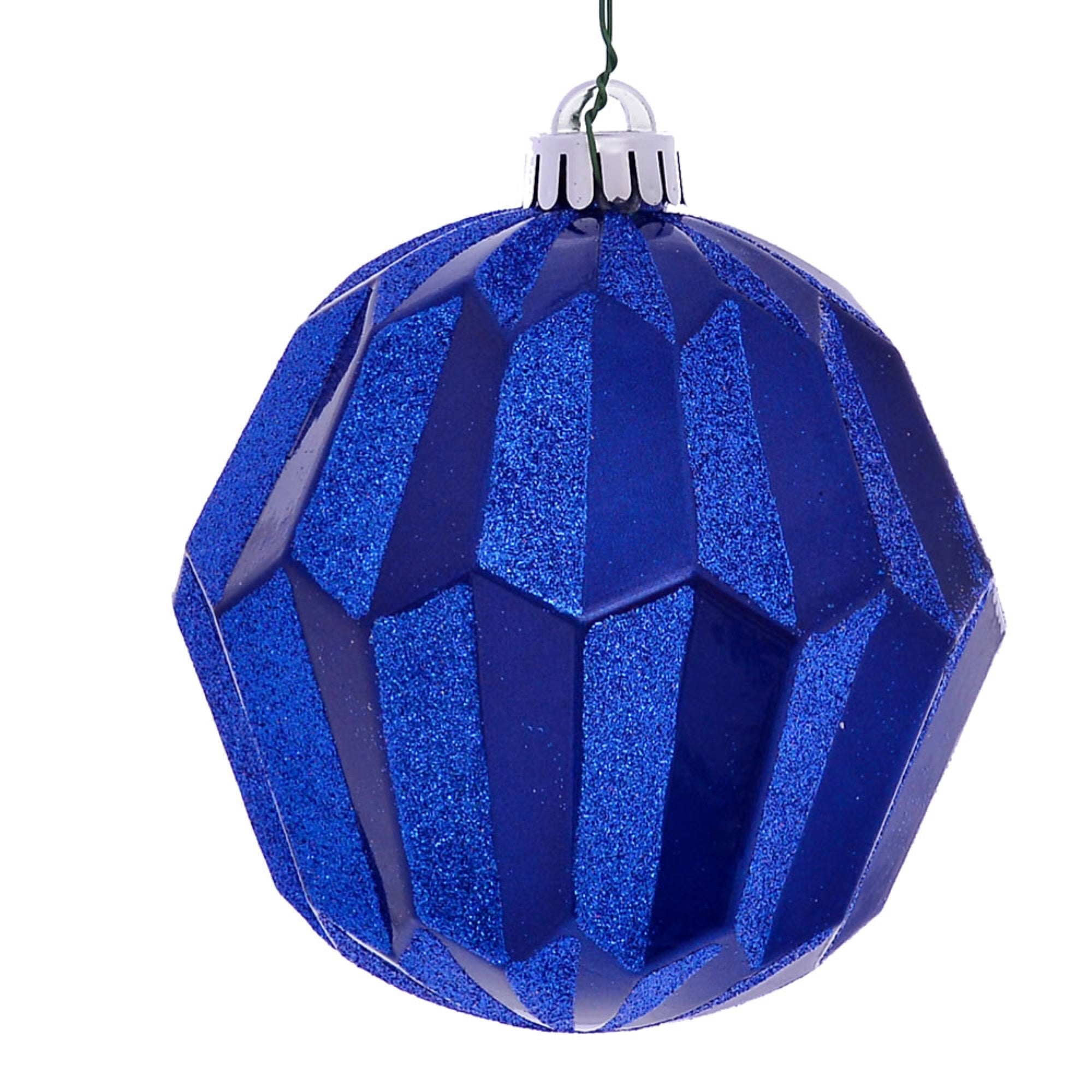 5” Blue Glitter Faceted Ball Orn 3/Bg