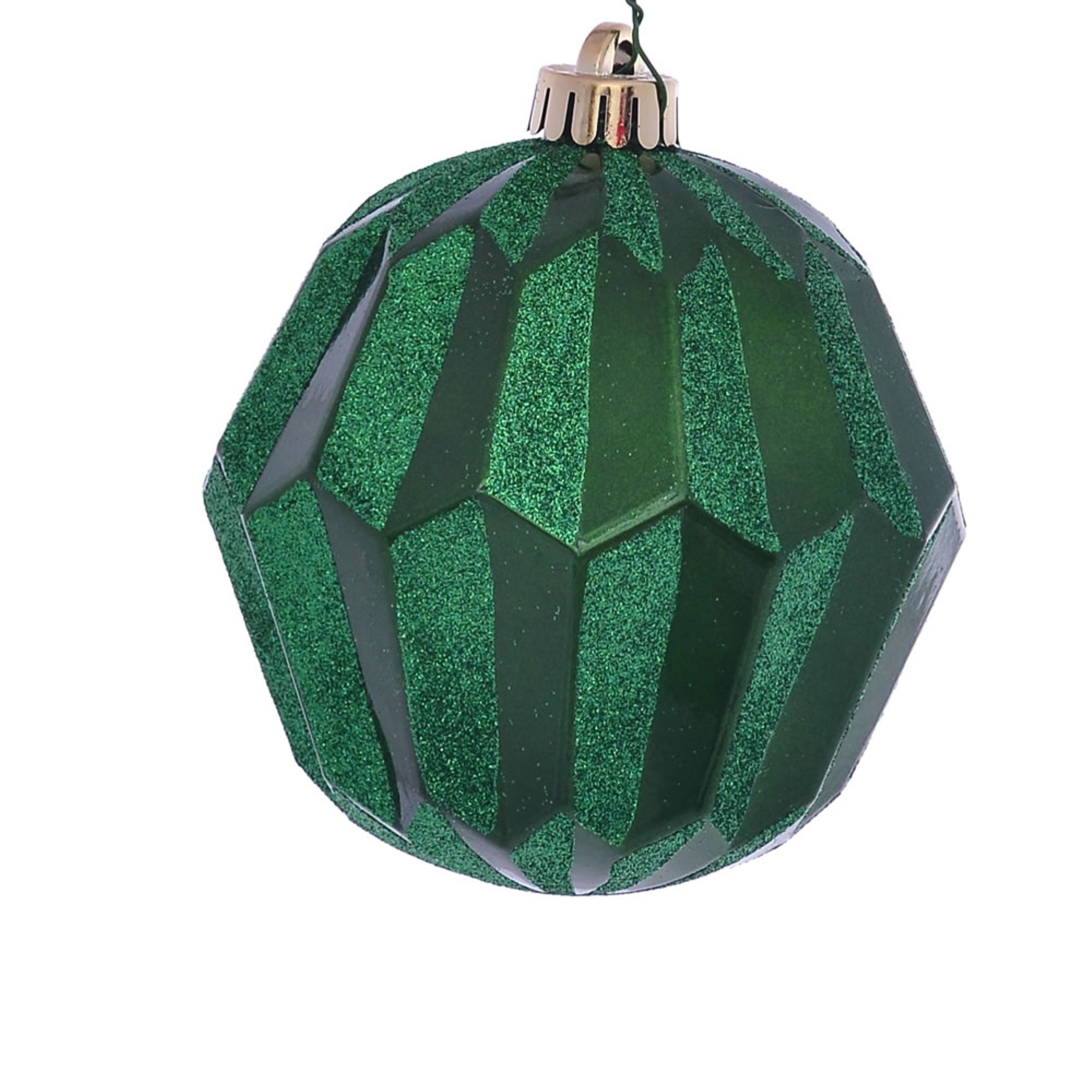 5” Green Glitter Faceted Ball Orn 3/Bg