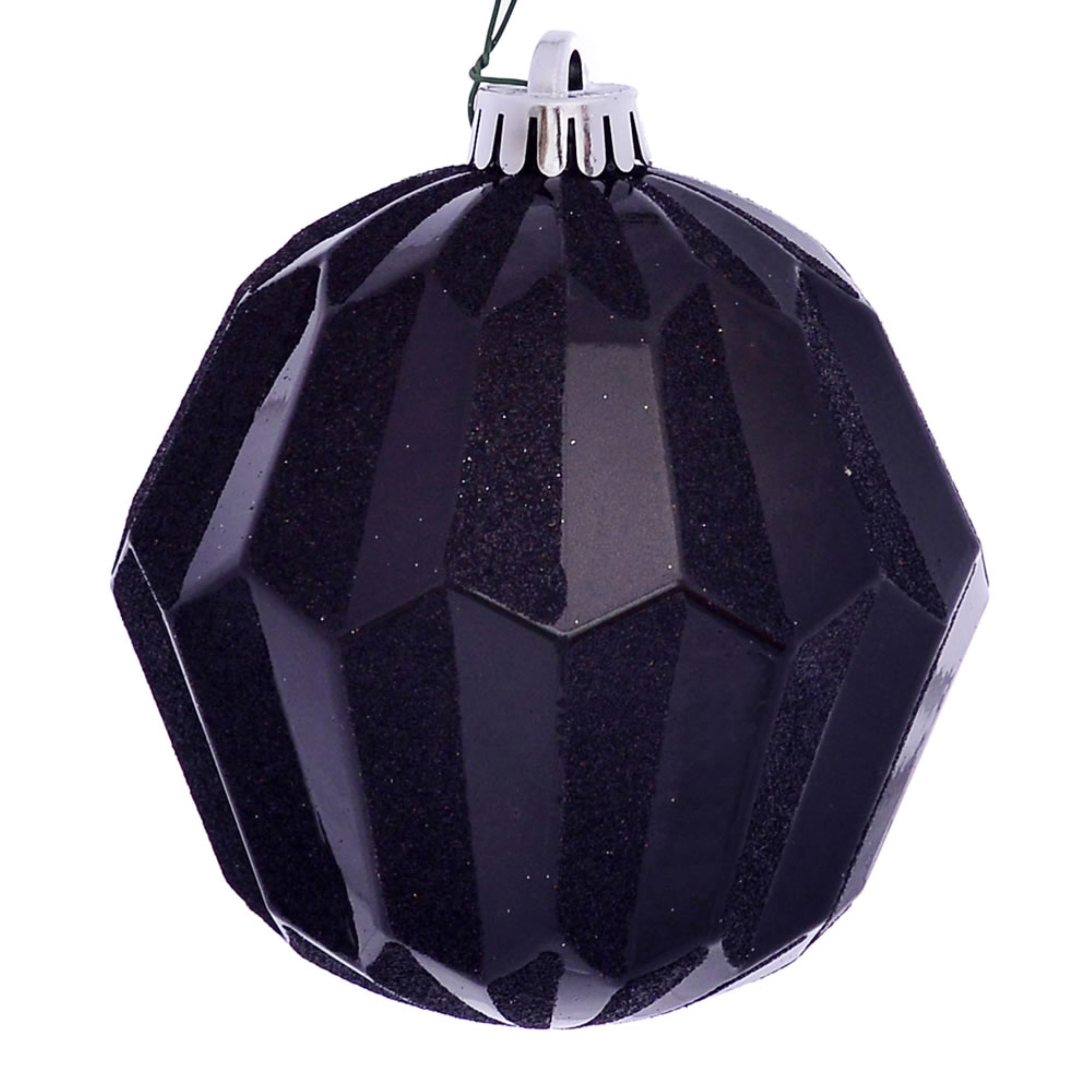 5” Black Glitter Faceted Ball Orn 3/Bg
