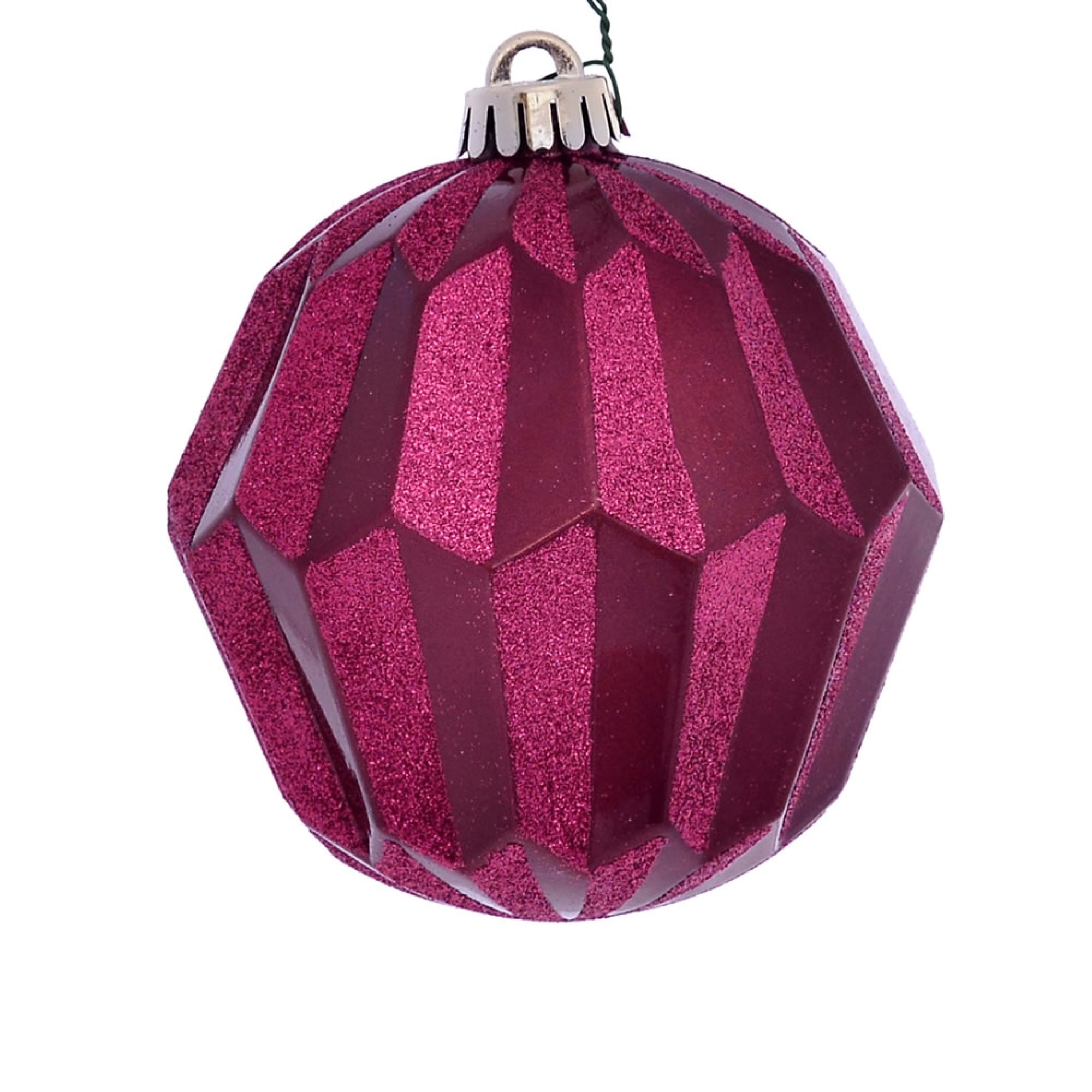 5” Berry Red Glitter Faceted Orn 3/Bg