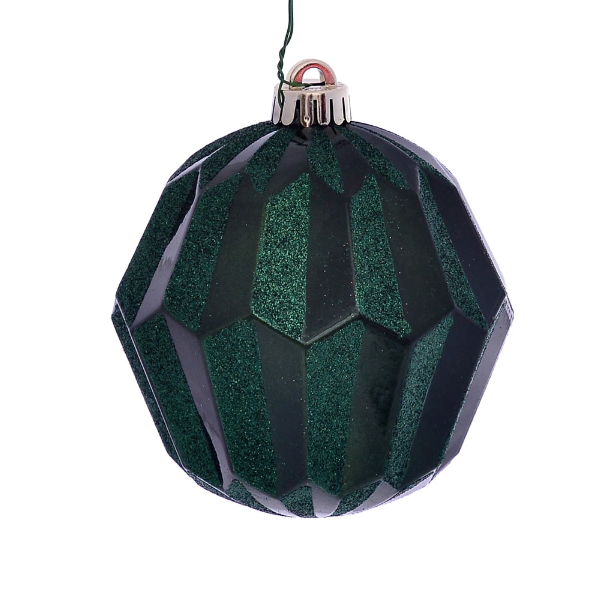5” Emerald Glitter Faceted Ball Orn 3/Bg