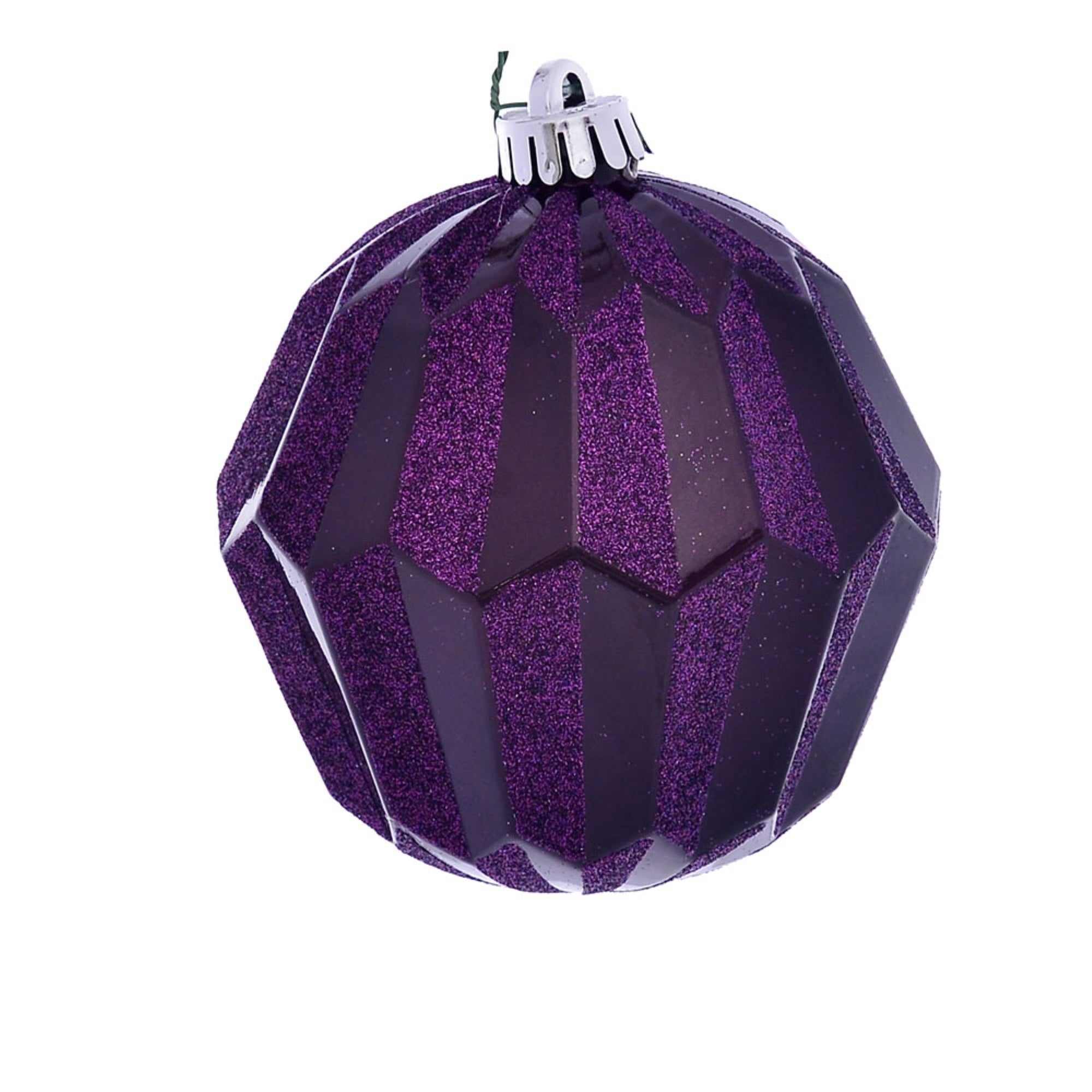 5” Plum Glitter Faceted Ball Orn 3/Bg
