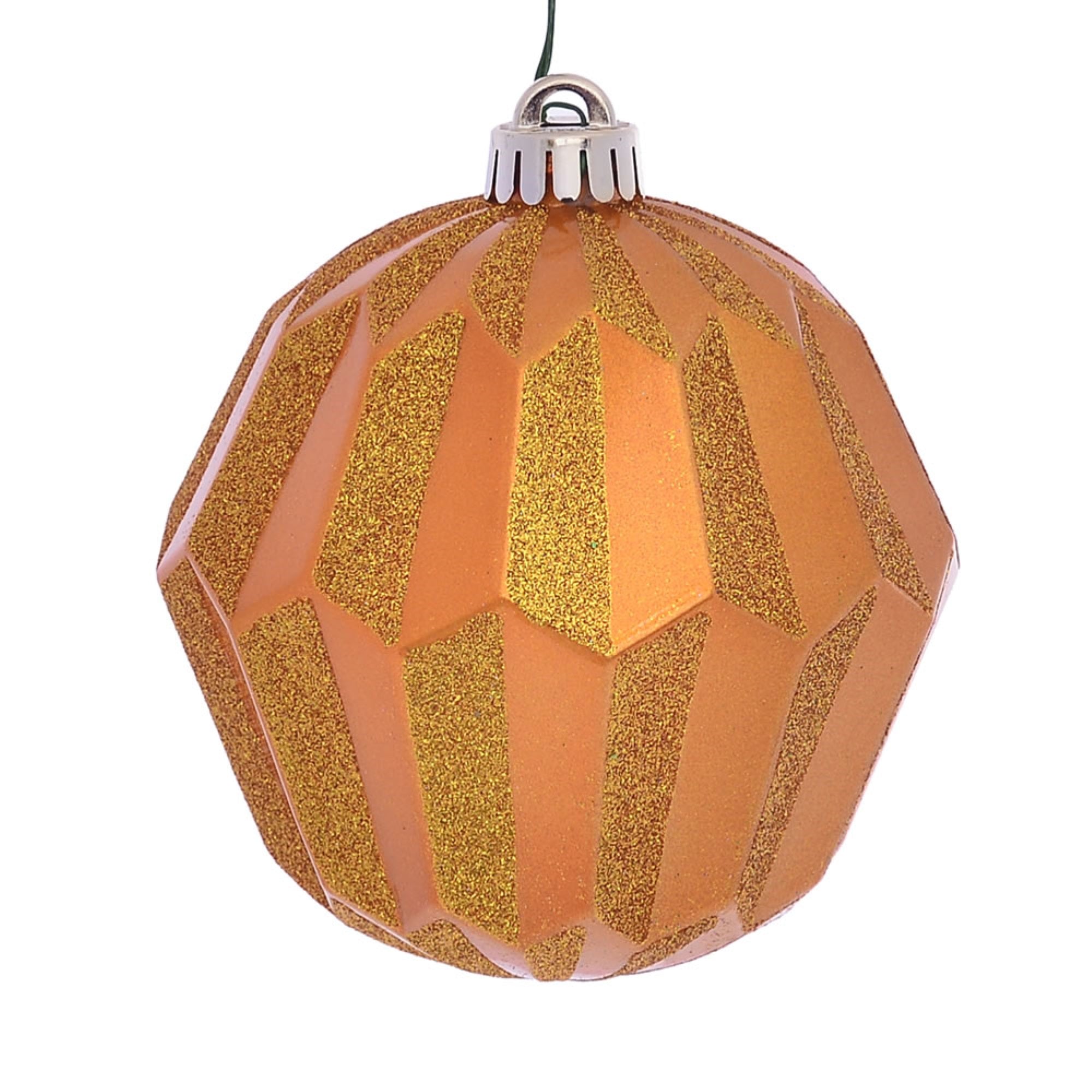 5” Antique Gold Glitter Faceted Orn 3/Bg