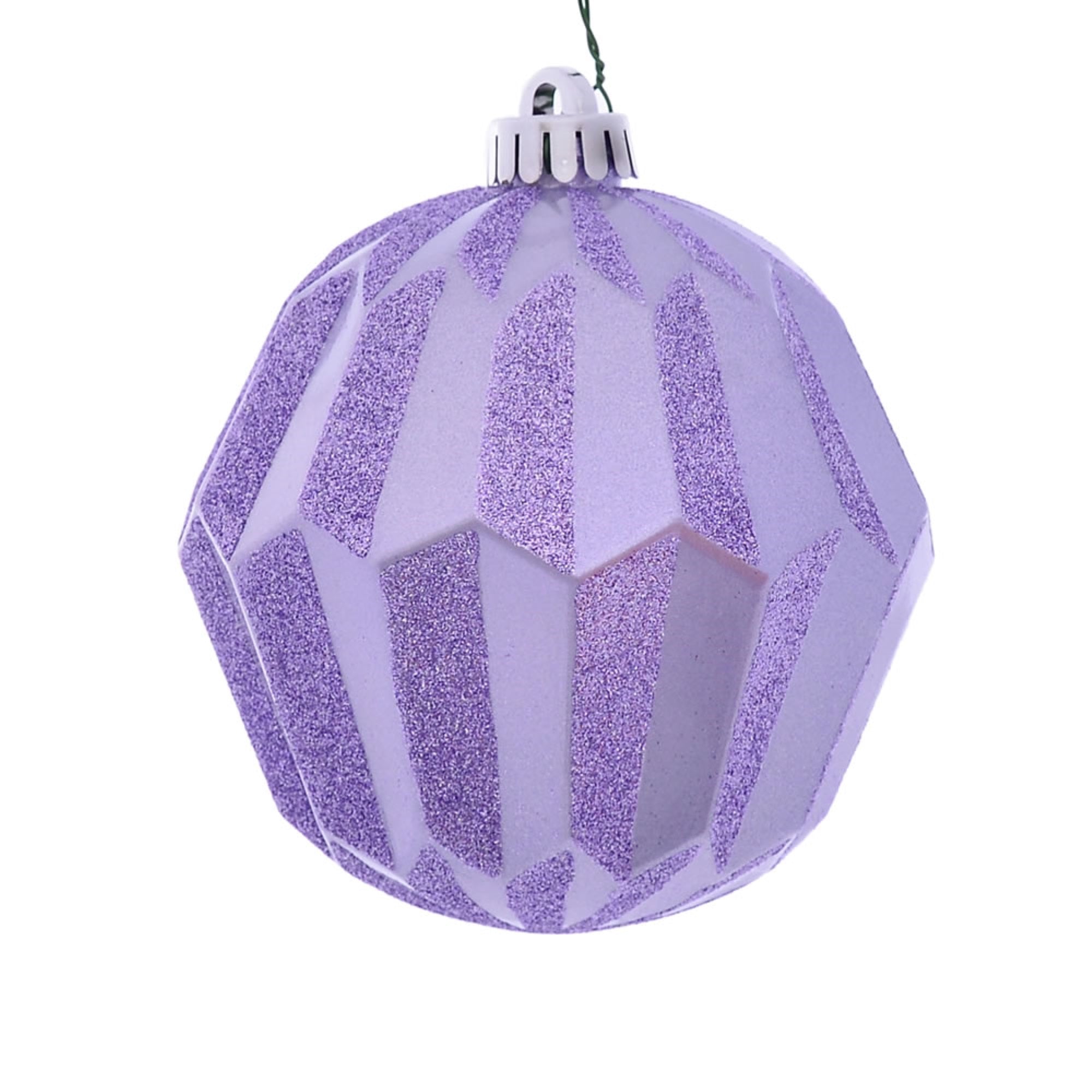 5” Lilac Glitter Faceted Orn 3/Bg