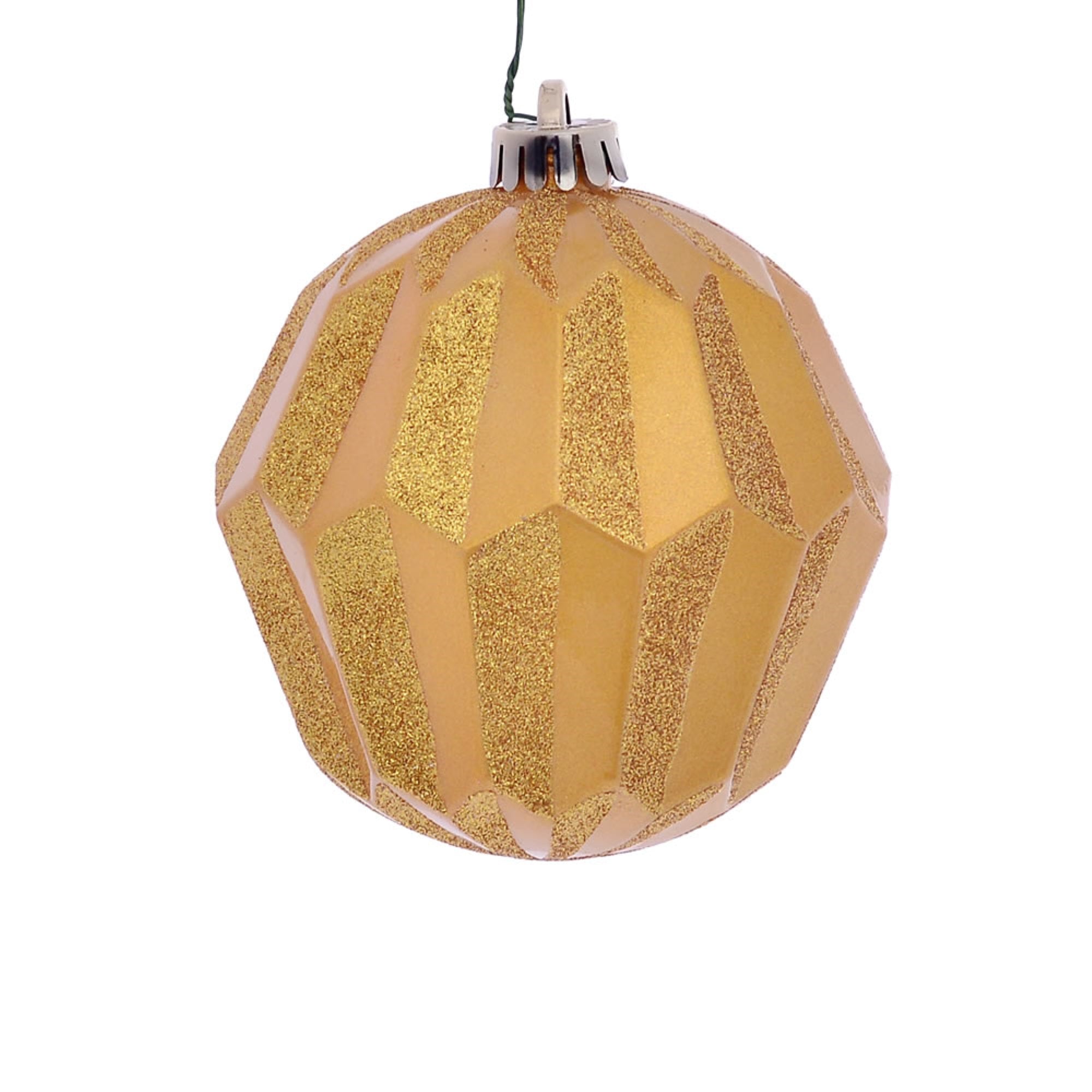 5” Honey Gold Glitter Faceted Orn 3/Bg