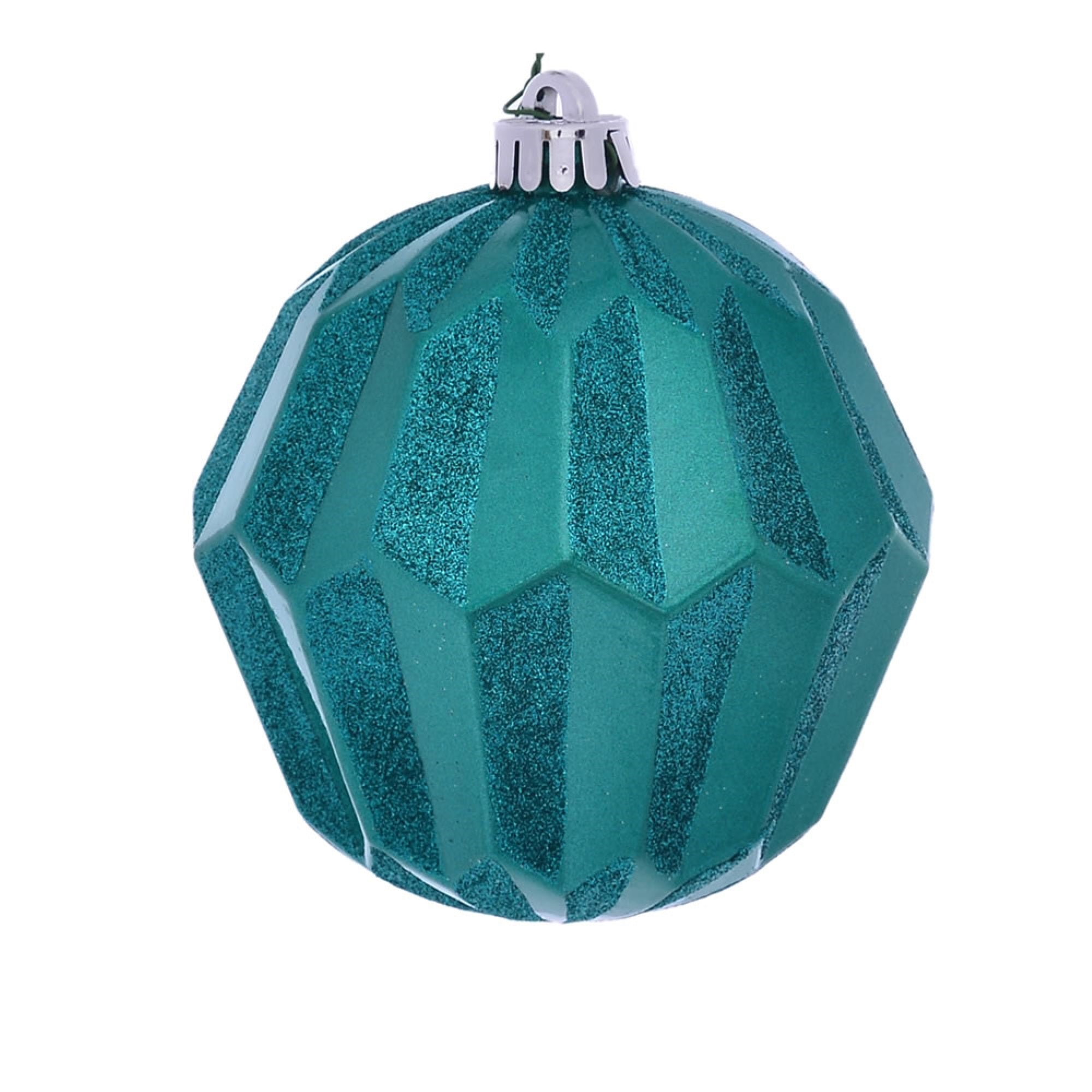 5” Teal Glitter Faceted Ball Orn 3/Bg