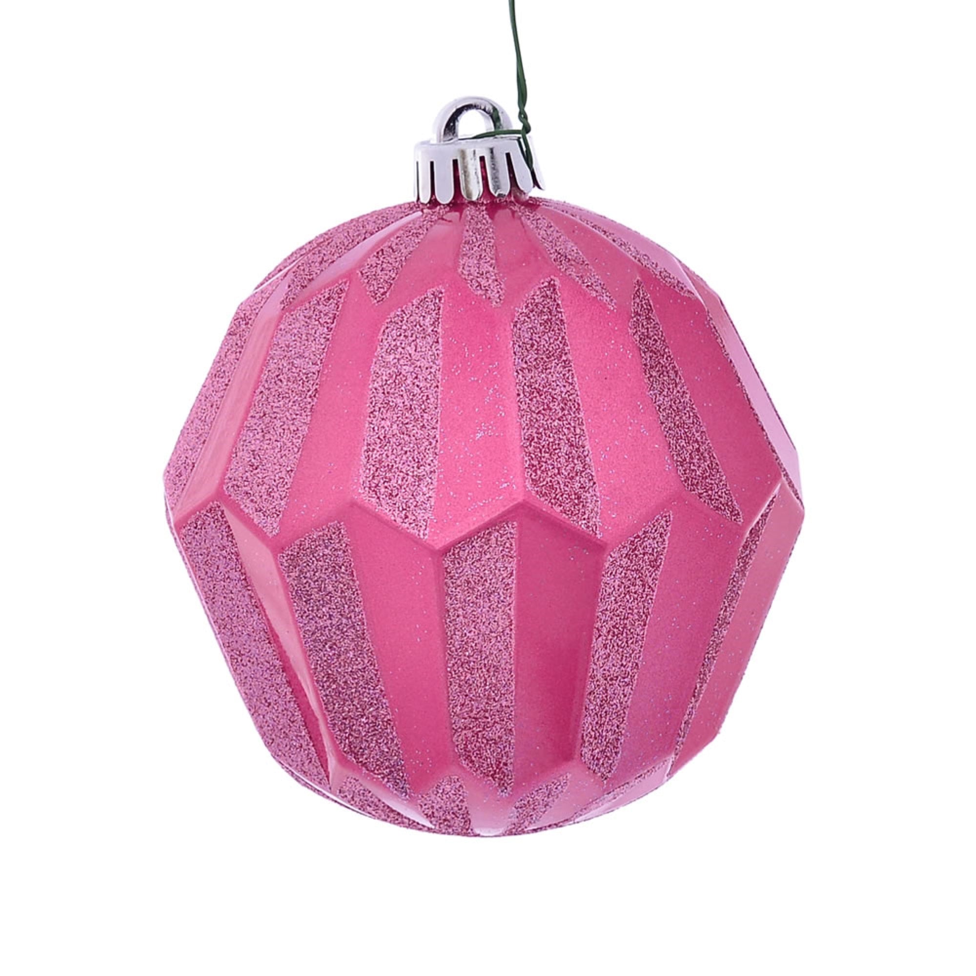 5” Mauve Glitter Faceted Ball Orn 3/Bg