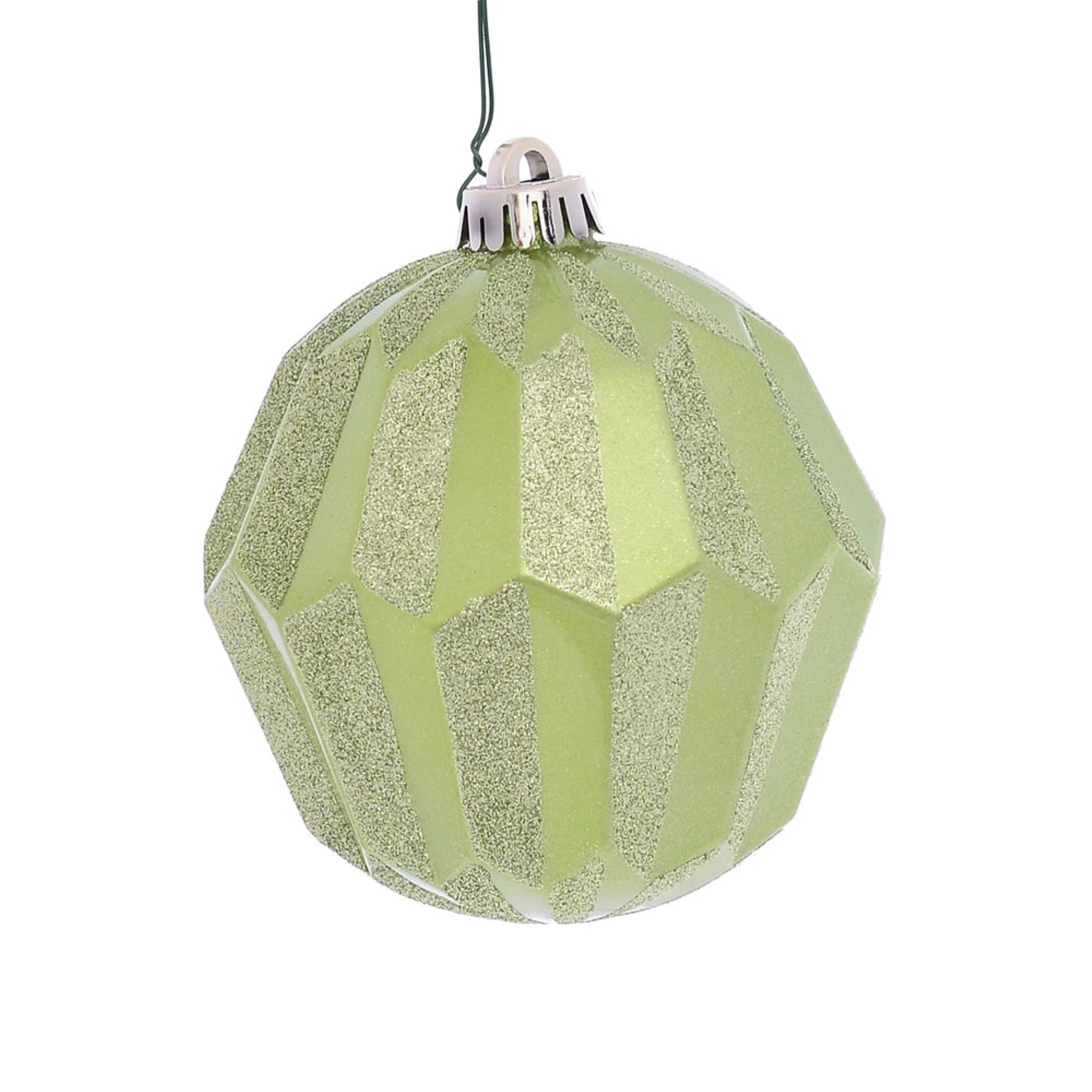 5” Celadon Glitter Faceted Ball Orn 3/Bg