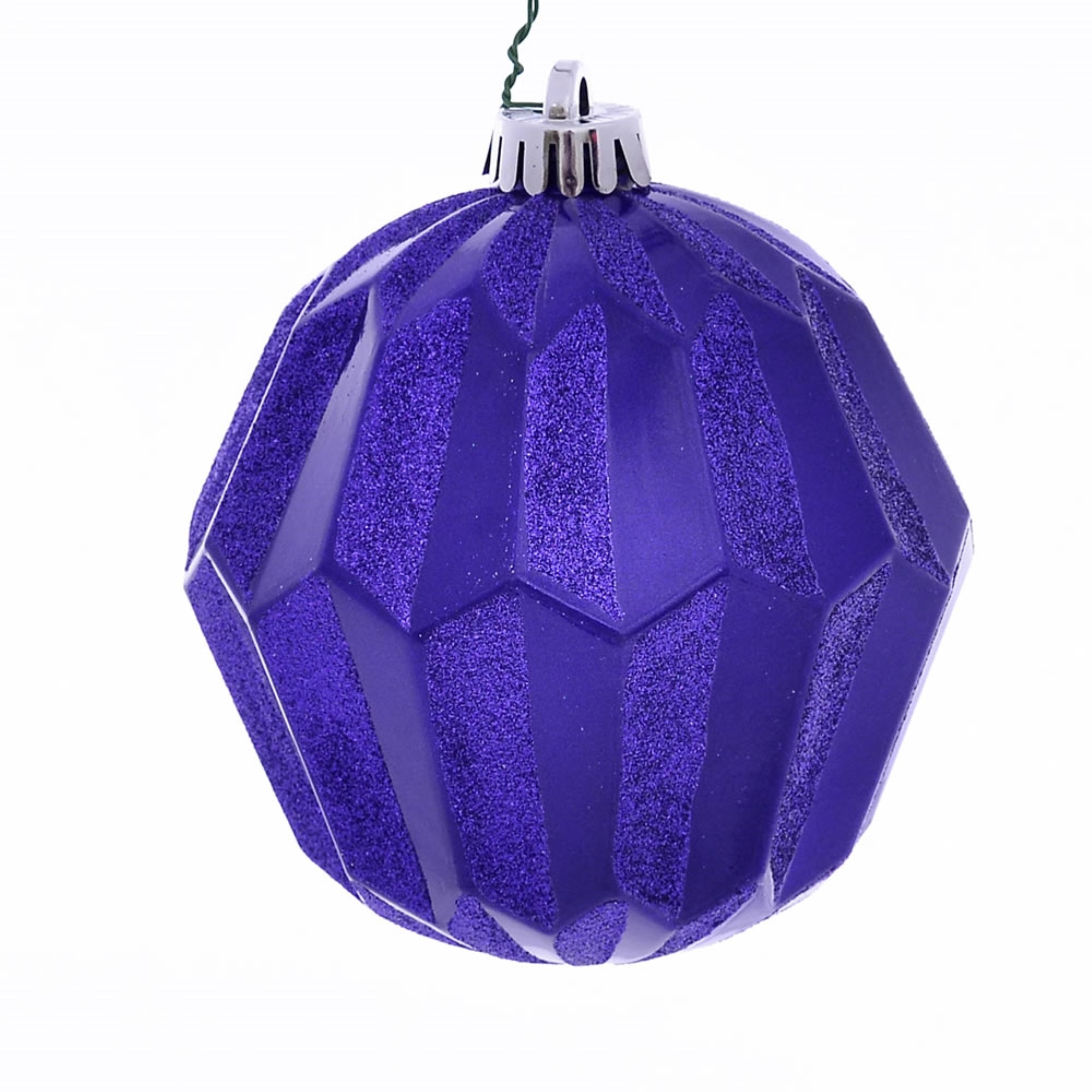 5” Purple Glitter Faceted Ball Orn 3/Bg