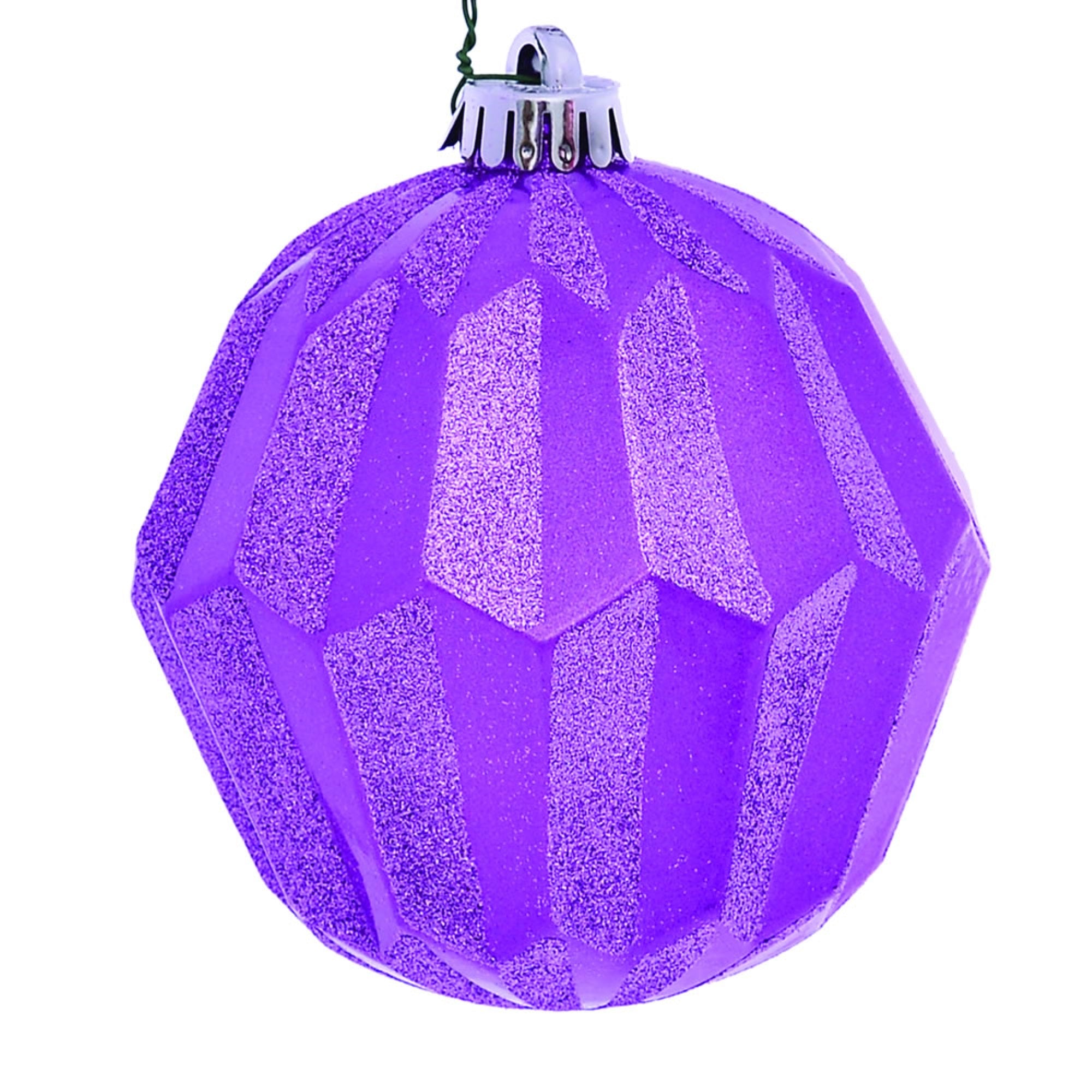 5” Orchid Glitter Faceted Ball Orn 3/Bg