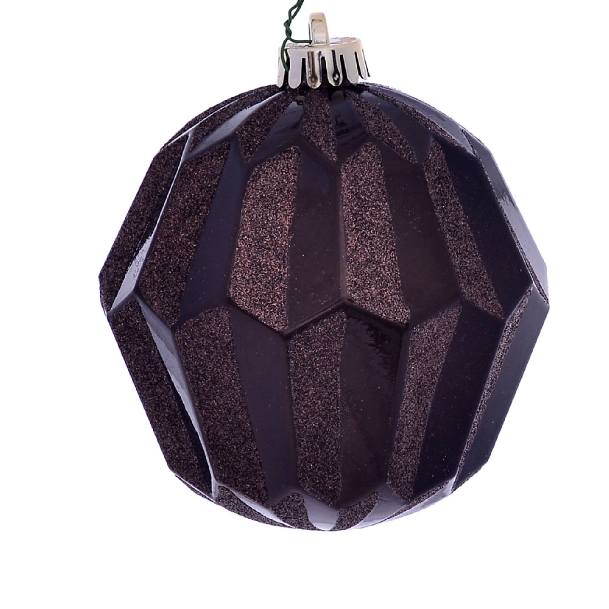 5” Chocolate Glitter Faceted Orn 3/Bg