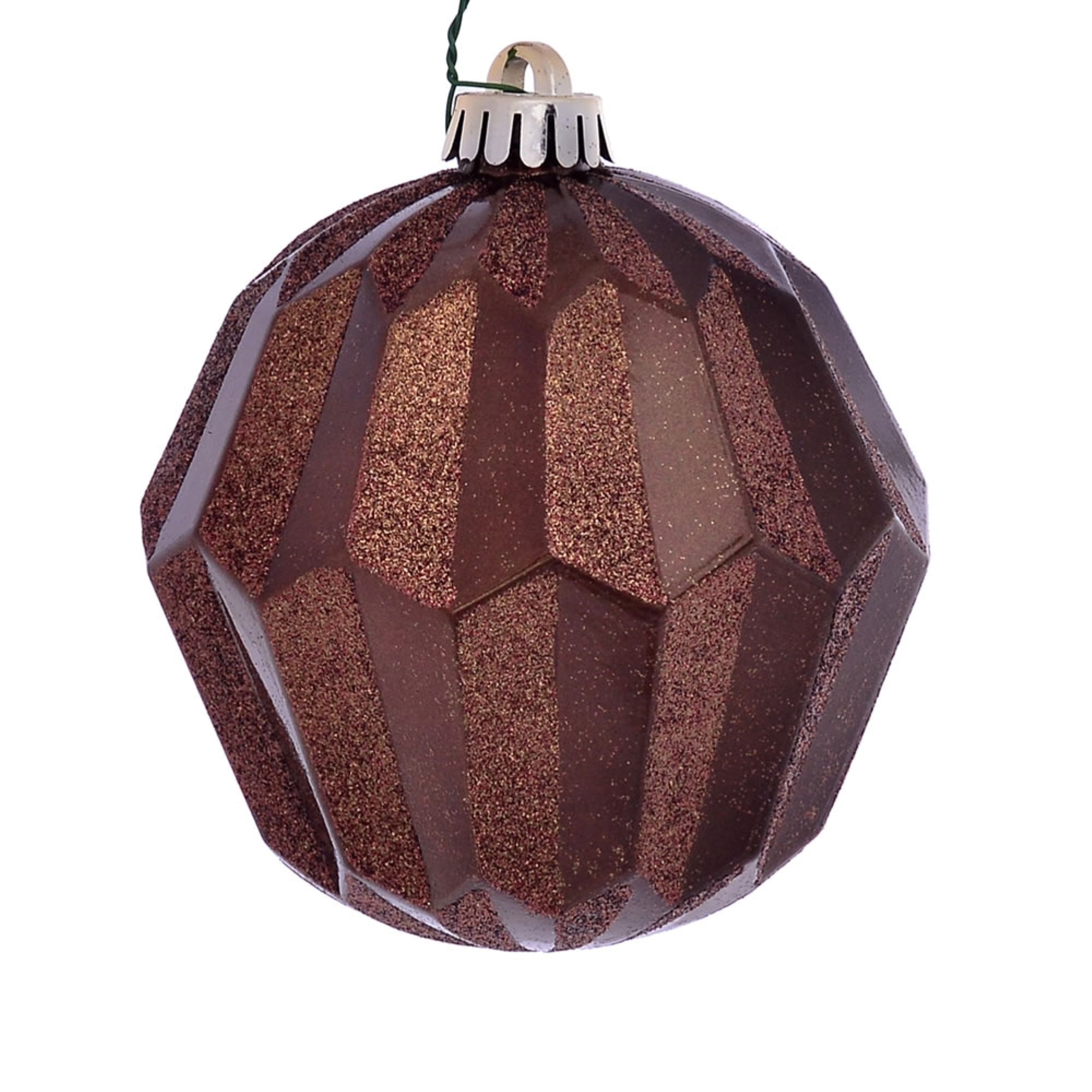 5” Mocha Glitter Faceted Ball Orn 3/Bg