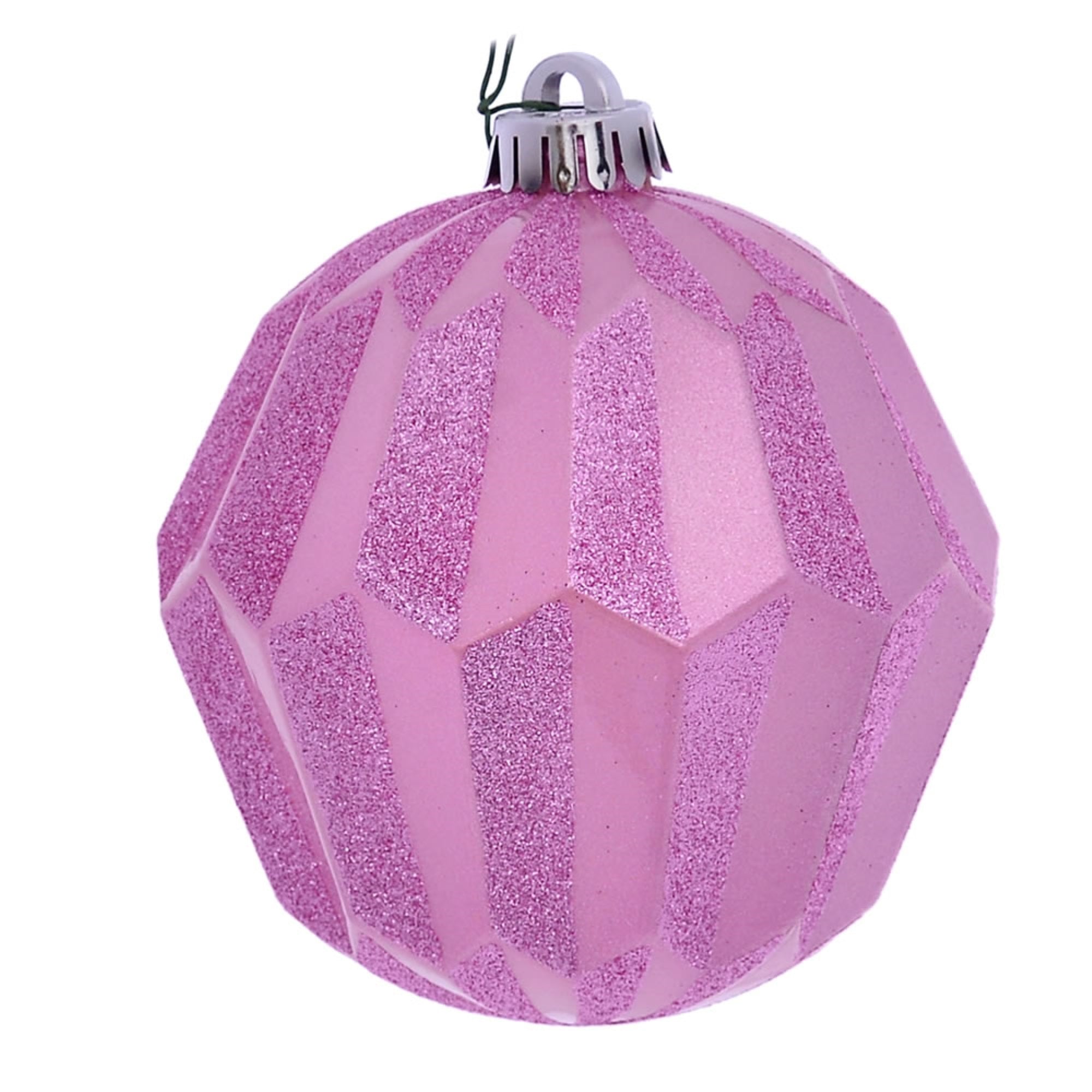 5” Pink Glitter Faceted Ball Orn 3/Bg