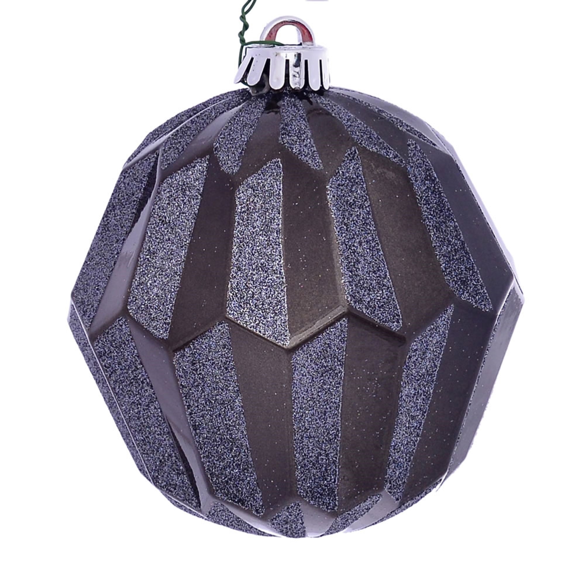 5” Pewter Glitter Faceted Ball Orn 3/Bg