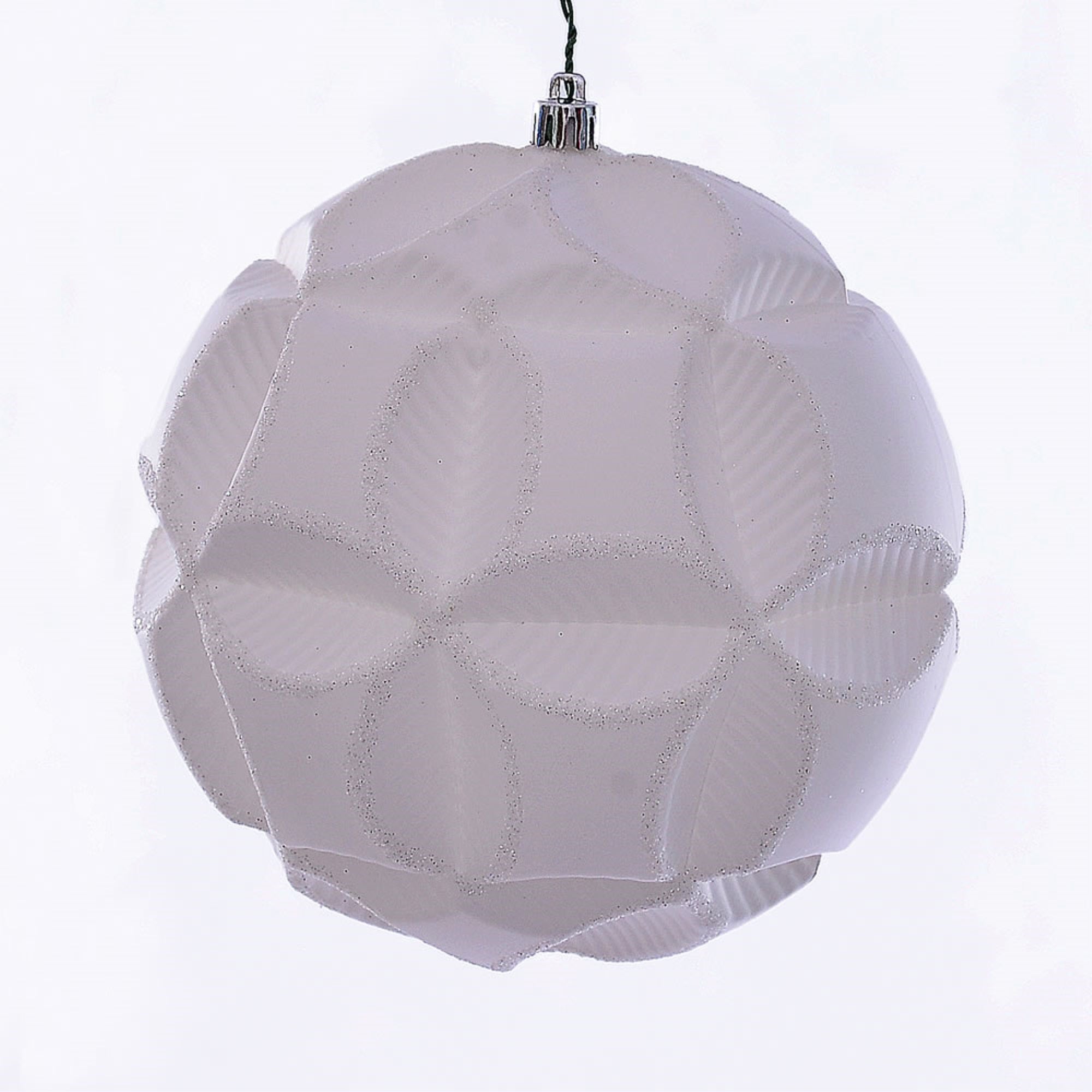 6” White Matte Clover Ball Ornament 2/Bg