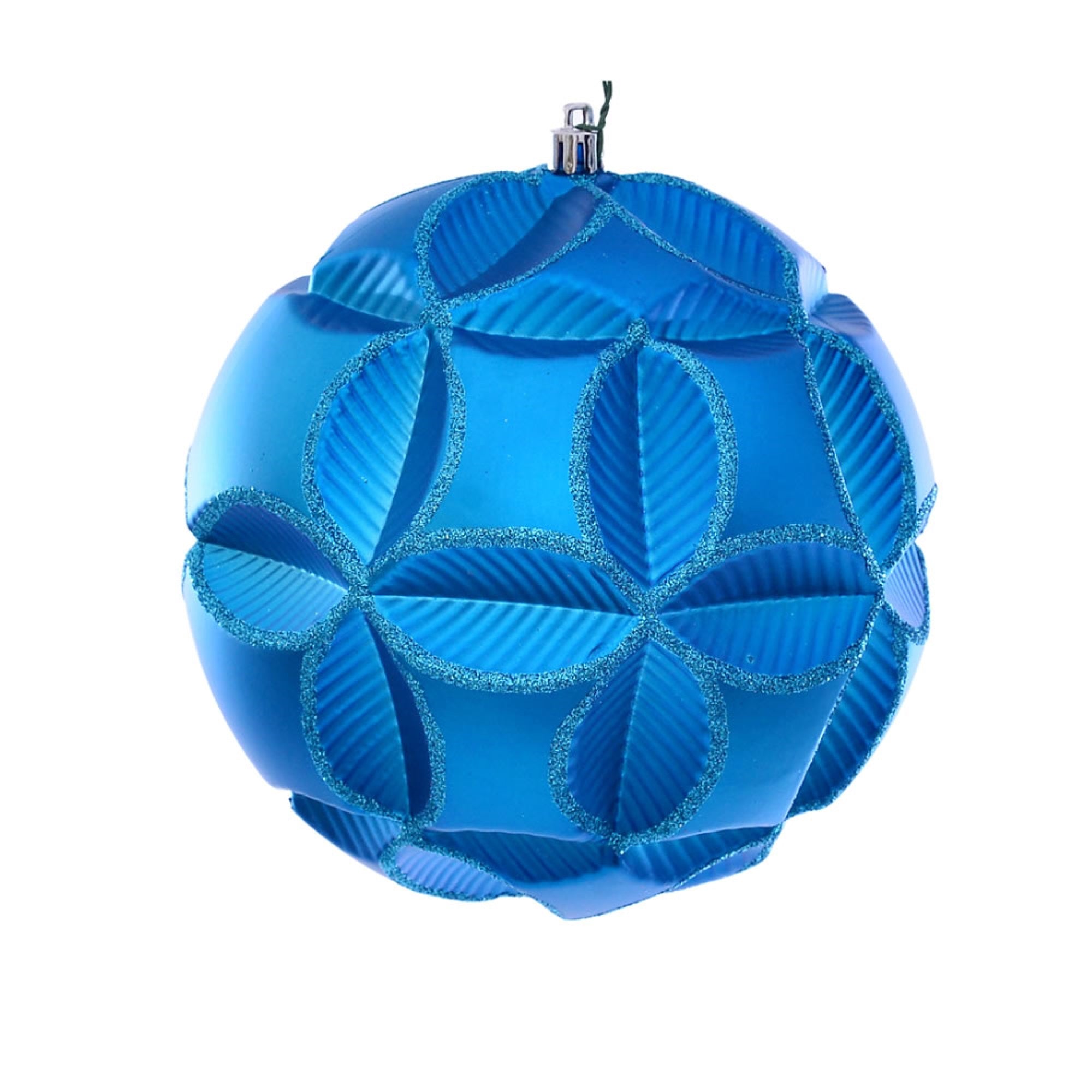 6” Turquoise Matte Clover Ball Orn 2/Bg