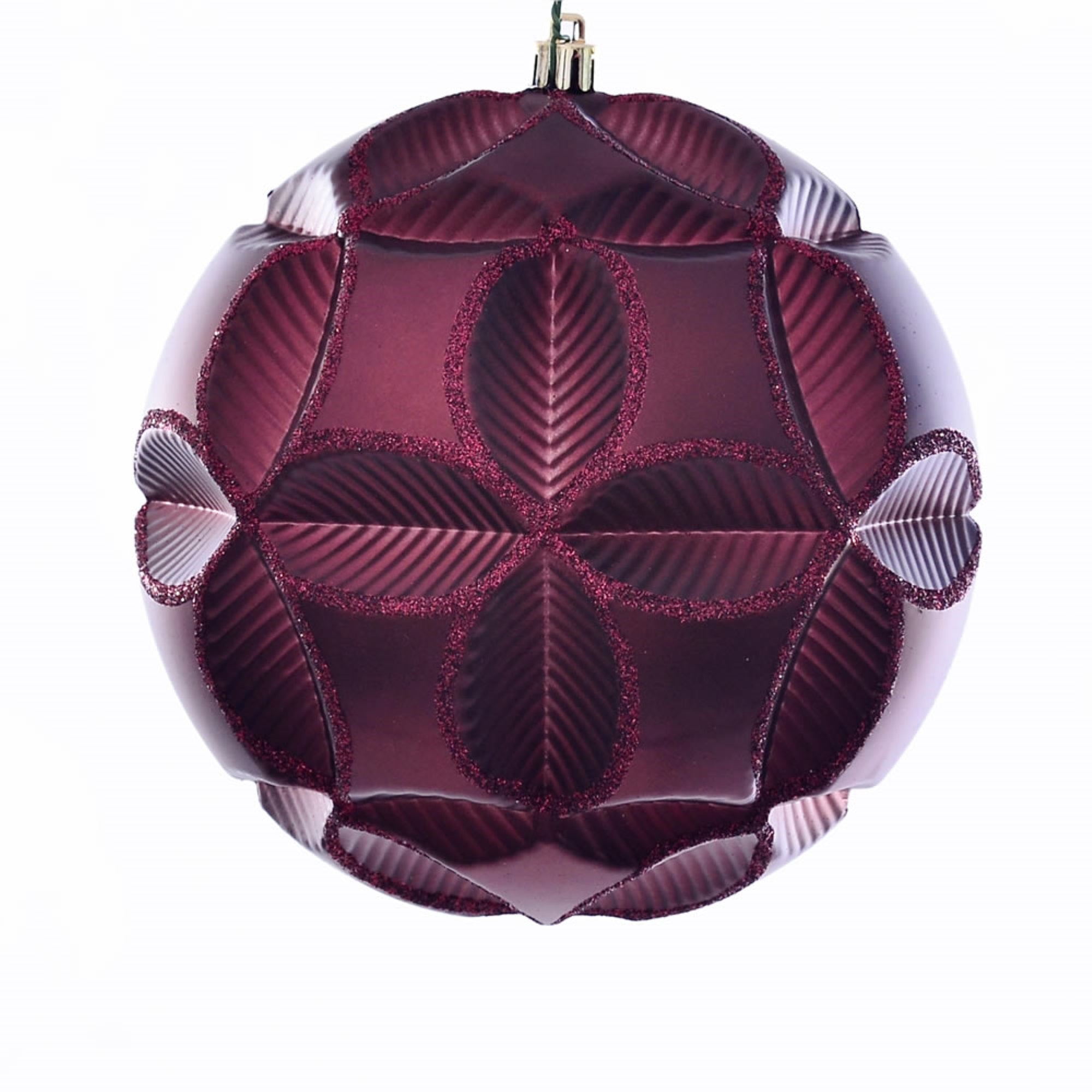 6” Burgundy Matte Clover Ball Orn 2/Bg