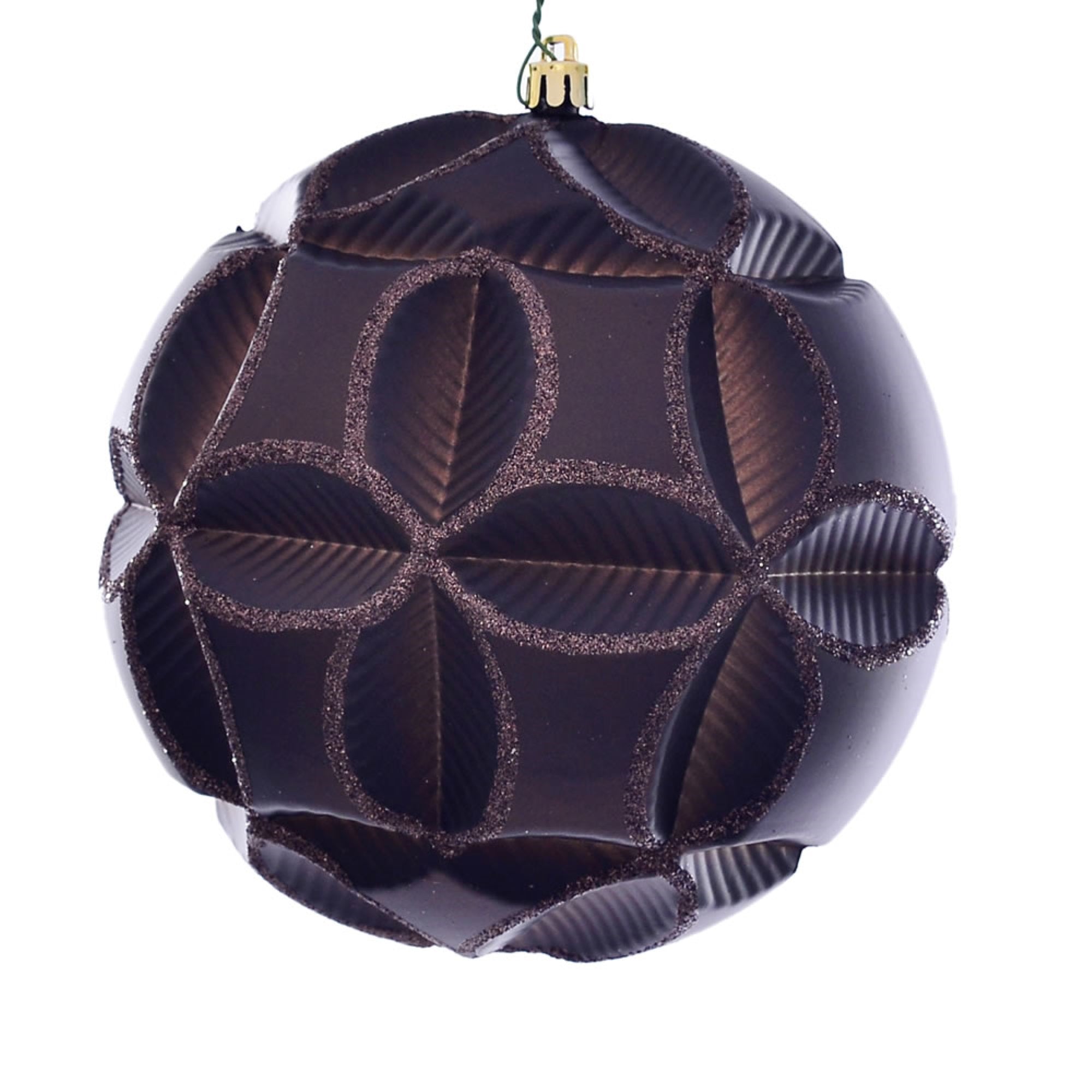 6” Chocolate Matte Clover Ball Orn 2/Bg