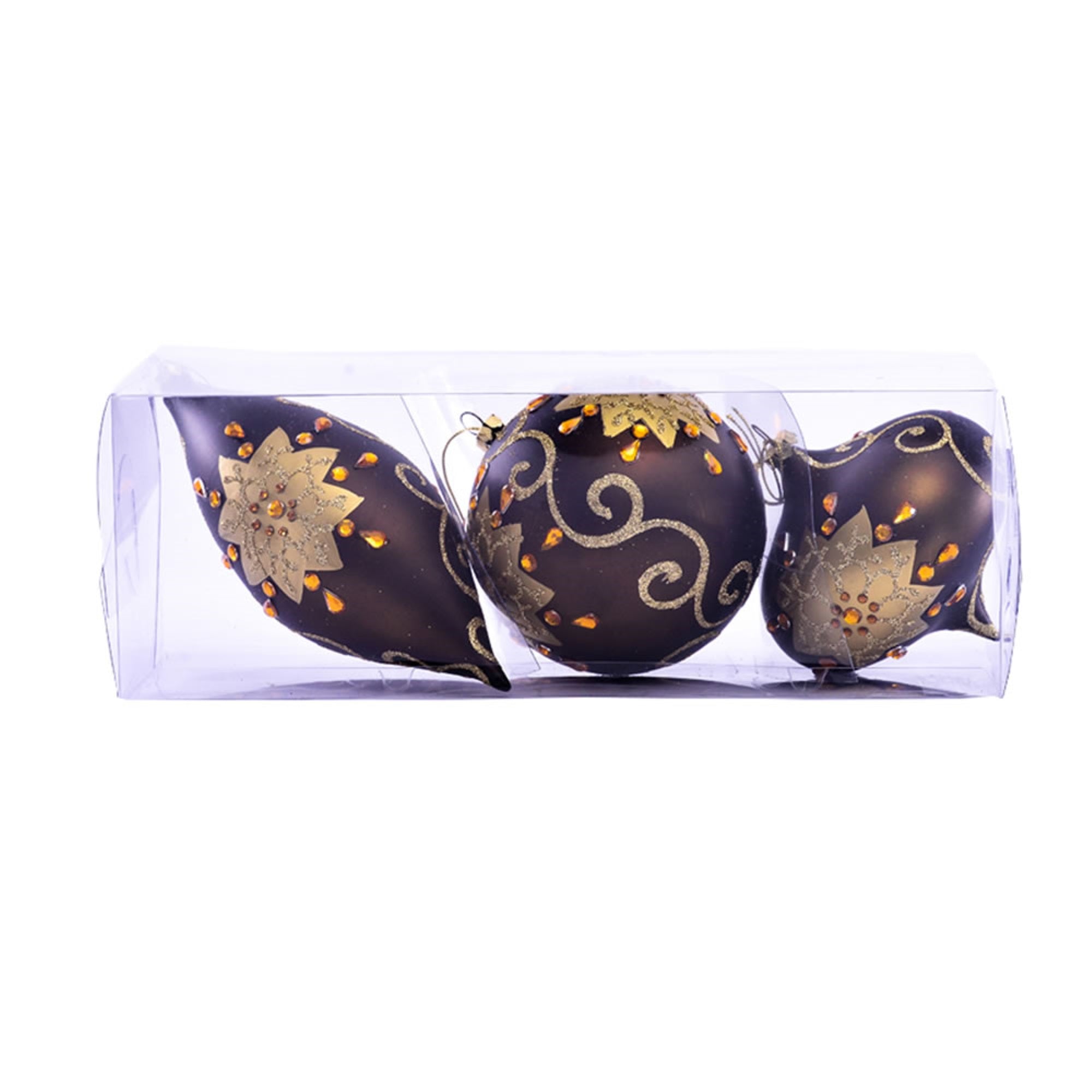 4-7” Chocolate Matte Glitter Orn Asst/3