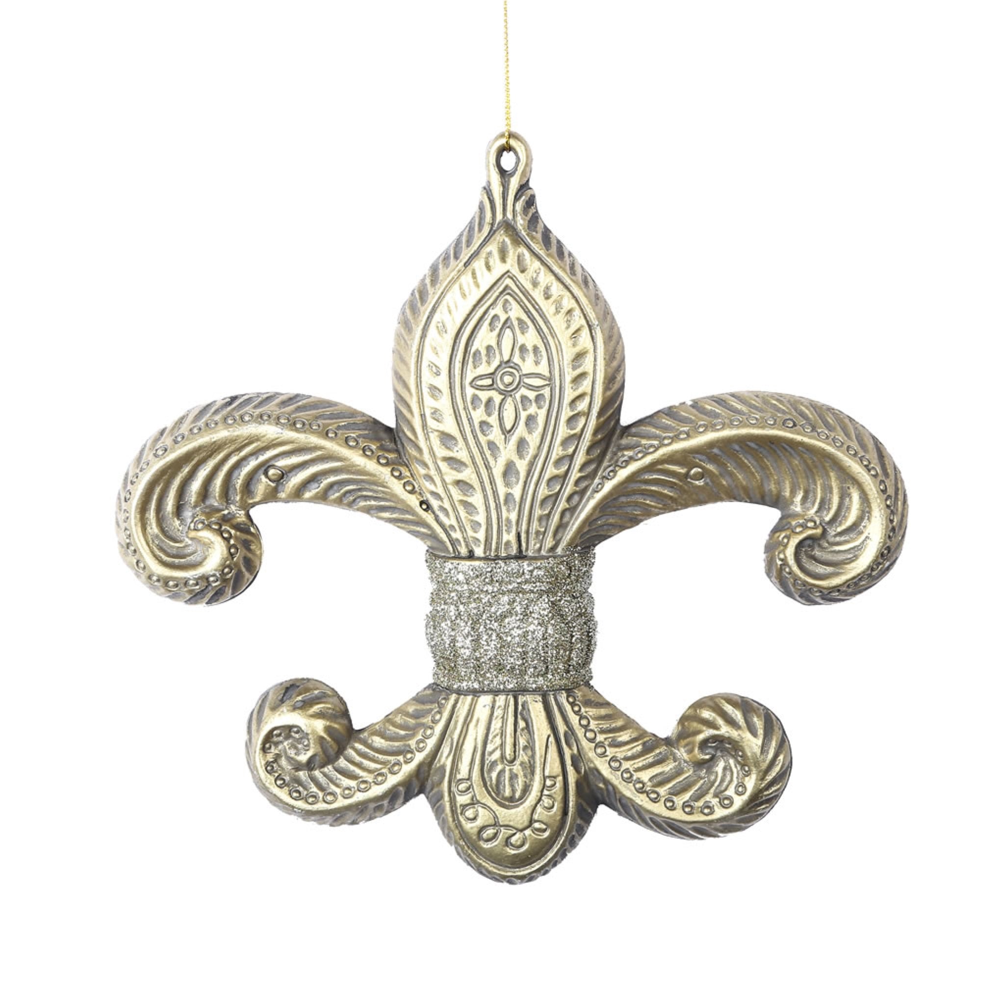 7.3” Gold Antique Fleur-de-lis Orn 2/Bag