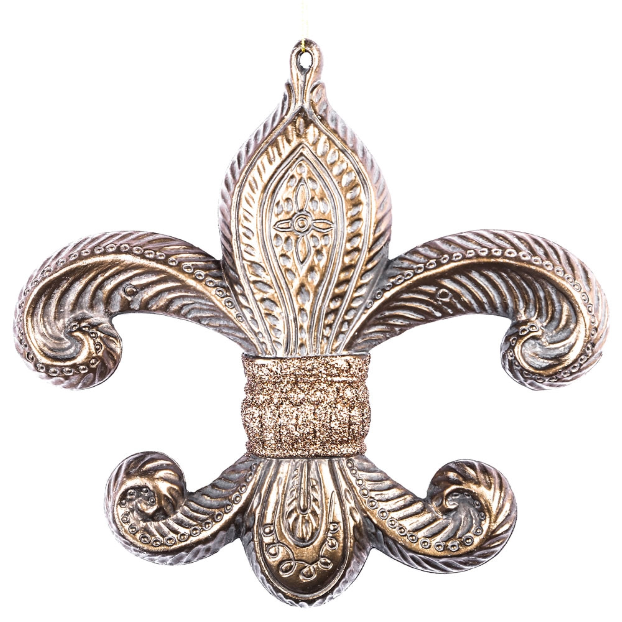 7.3” Mocha Antique Fleur-de-lis Orn 2/Bg