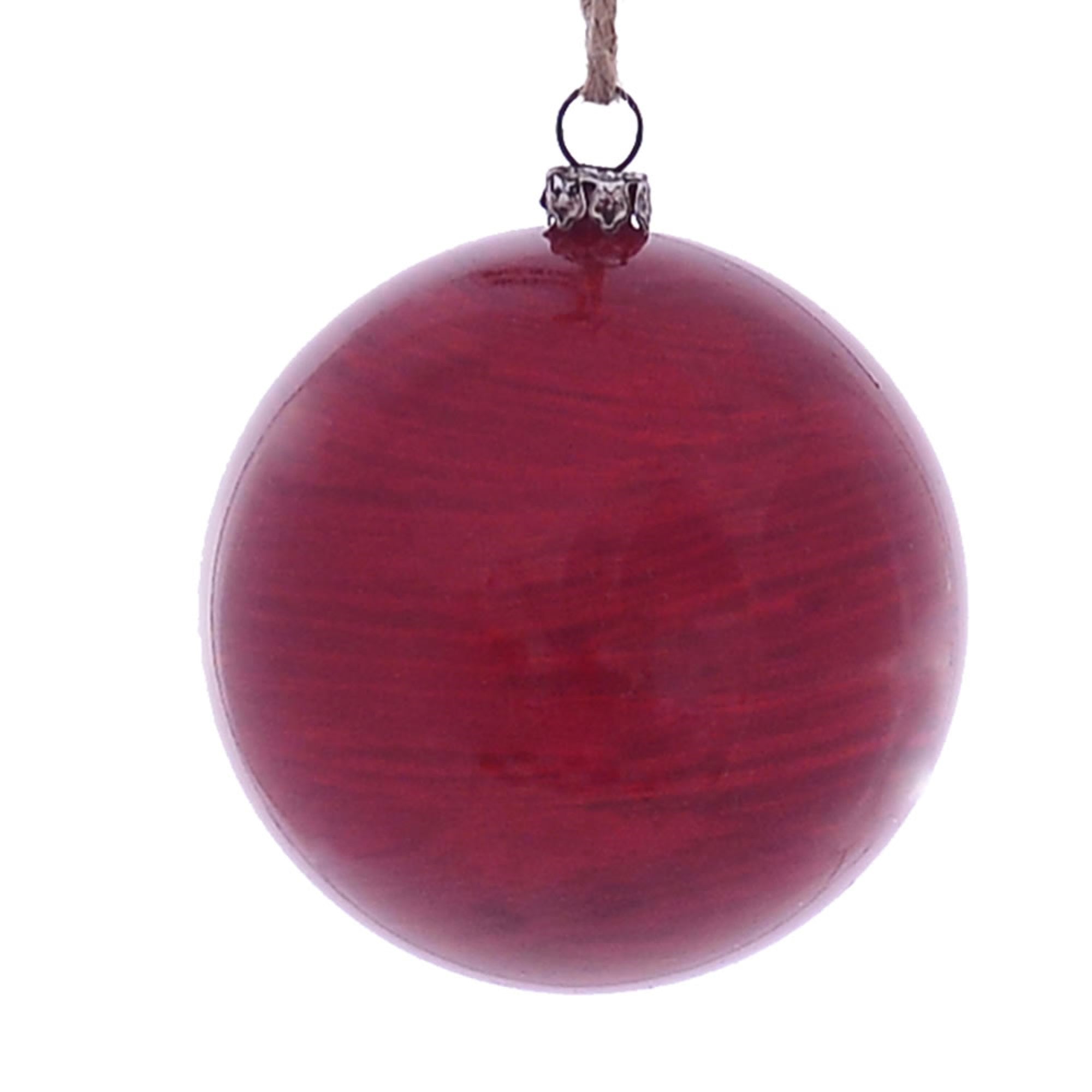 3” Red Wood Grain Ball Orn 6/Bag