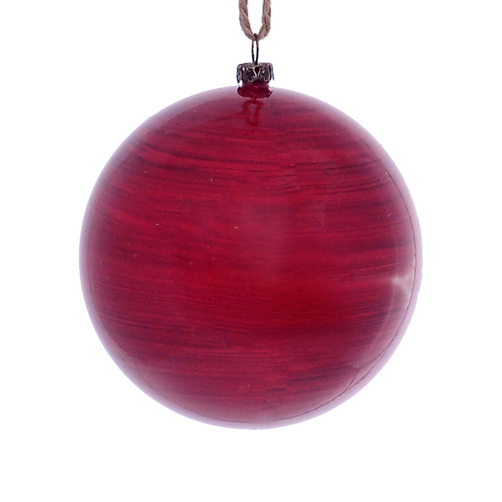Vickerman 4” Red Wood Grain Ball Orn 6/Bag - MC197003