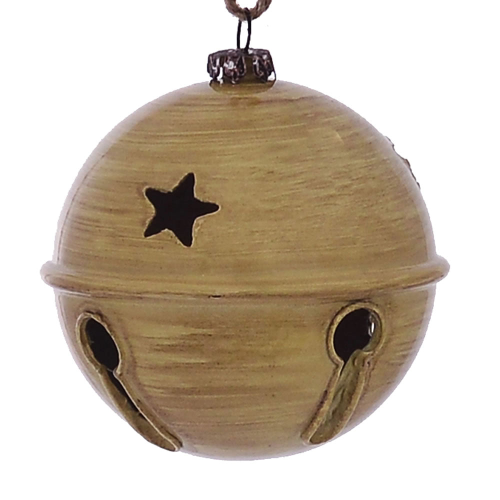 Vickerman 3” Tan Wood Grain Bell Orn 6/Bag - MC198090