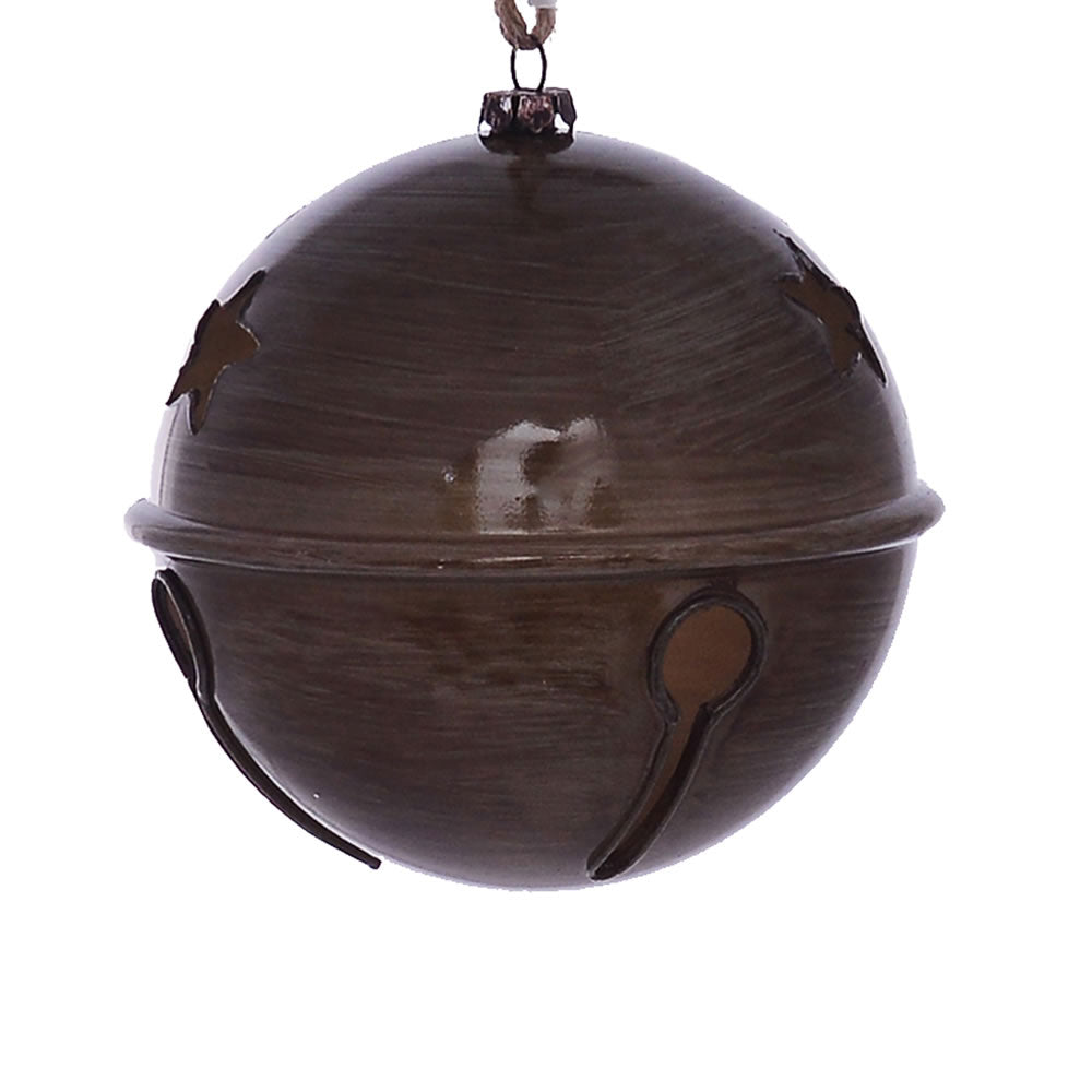 Vickerman 4.75” Pewter Wood Grain Bell Orn 4/Bag - MC198287