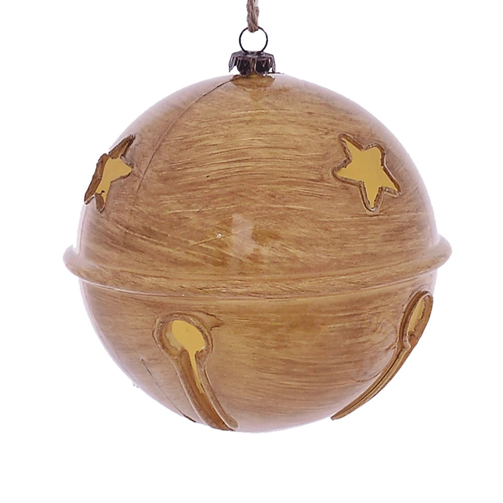 Vickerman 4.75” Tan Wood Grain Bell Orn 4/Bag - MC198290