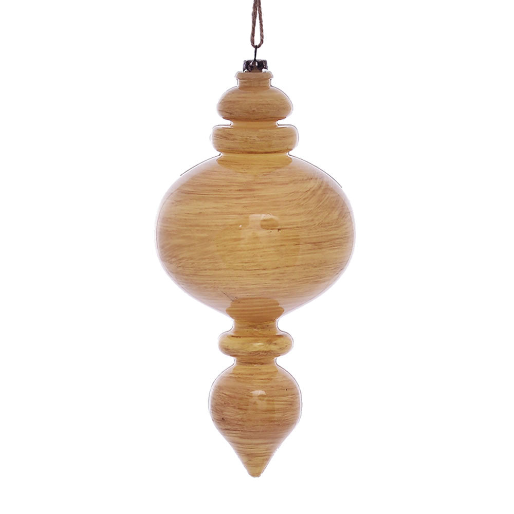 Vickerman 9” Tan Wood Grain Round Finial 3/Bag - MC198590