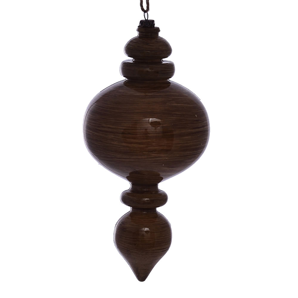 Vickerman 9” Brown Wood Grain Round Finial 3/Bag - MC198591