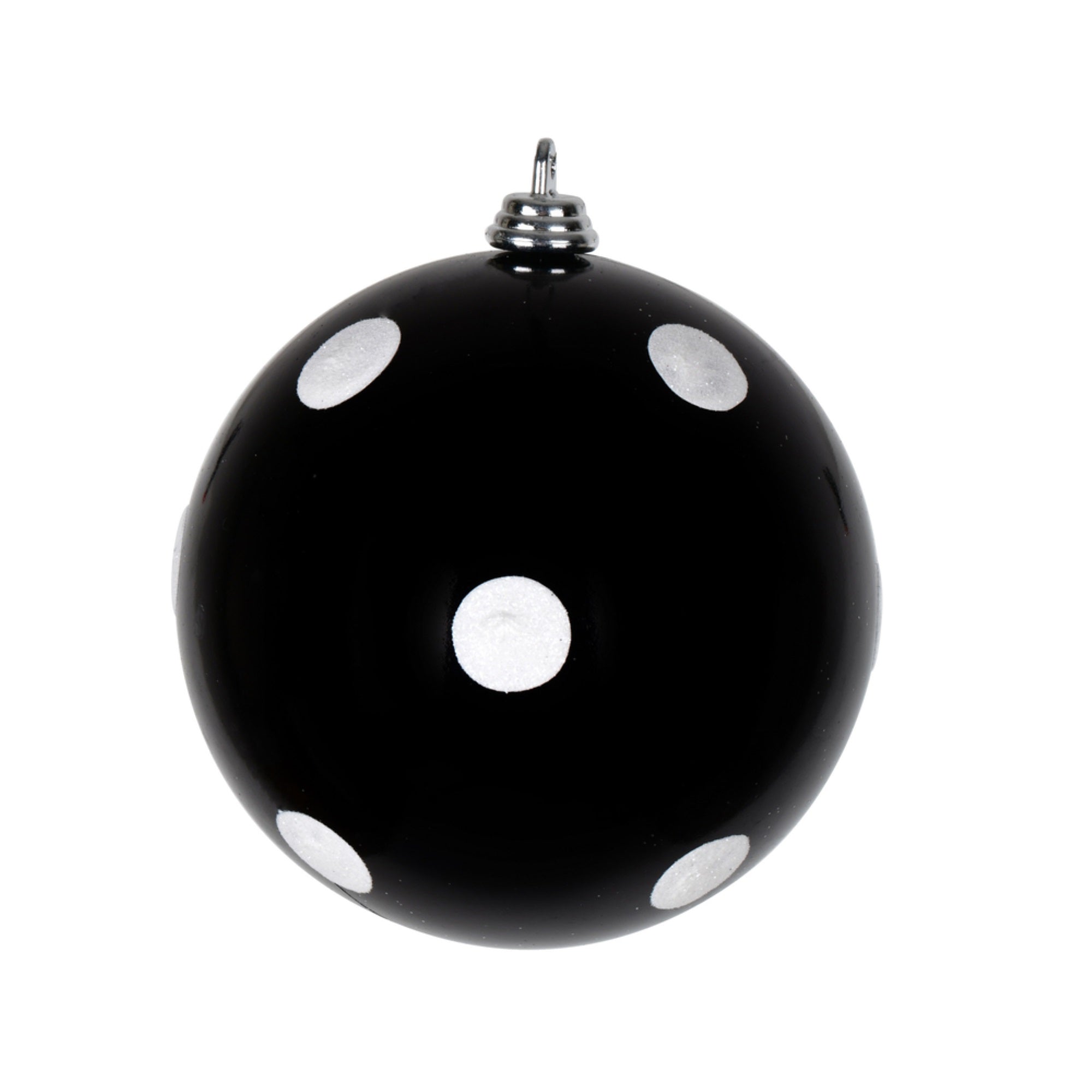 4” Black Candy Ball White Dots 6/Bag