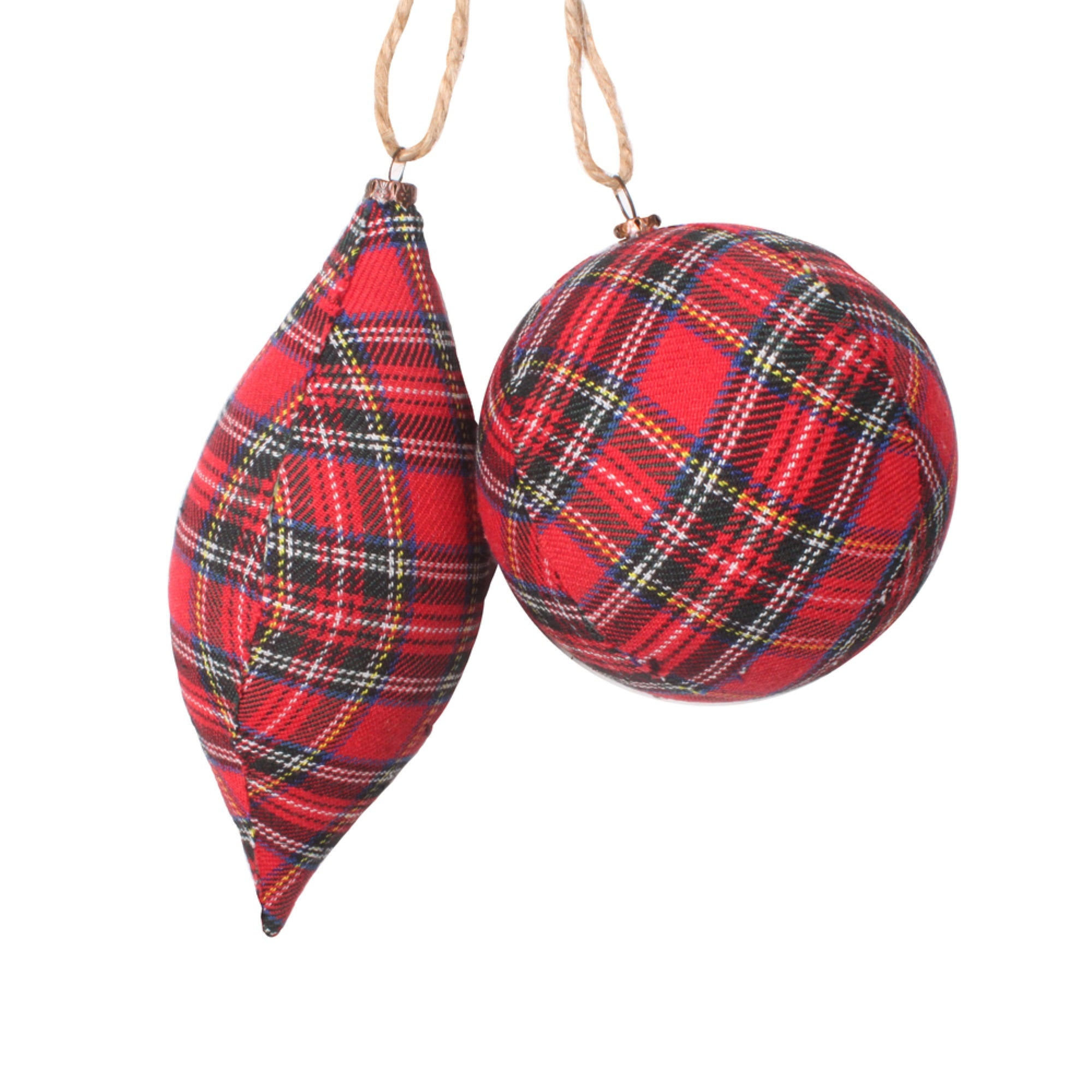 4”-7” Red Ball/Finial Plaid Orn 4/bg