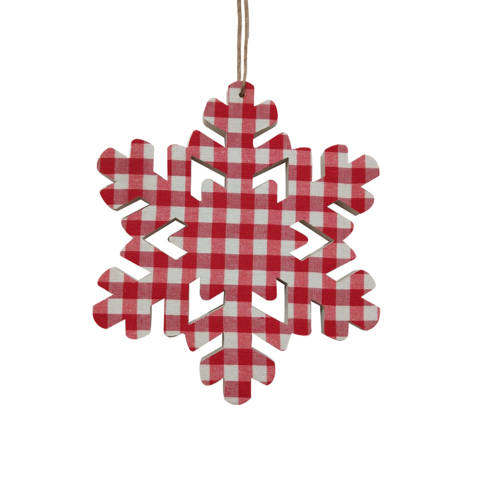 7” Red/White Plaid Snowflake Orn 6/bag