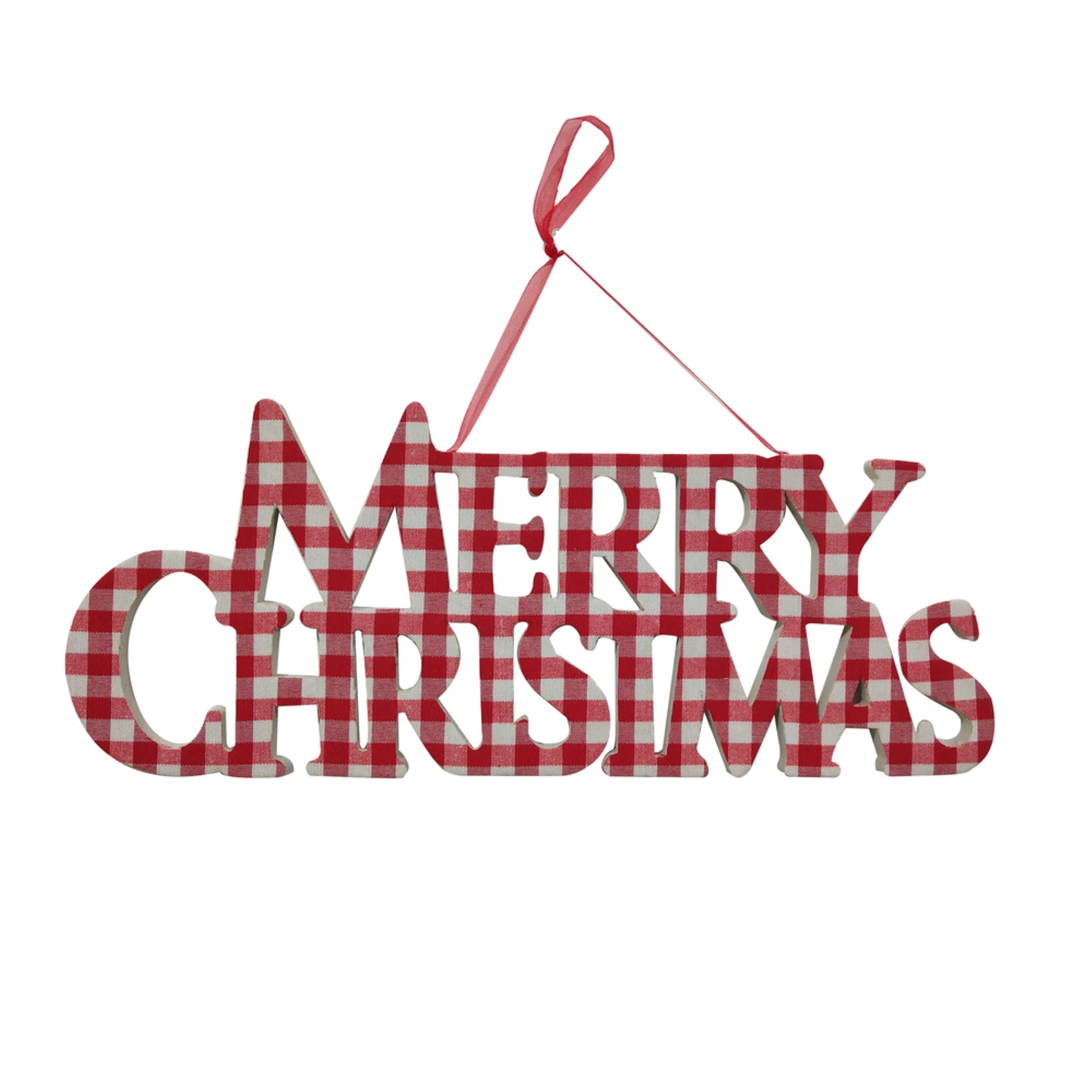 13” Red/White Plaid Merry Xmas Orn 3/bag