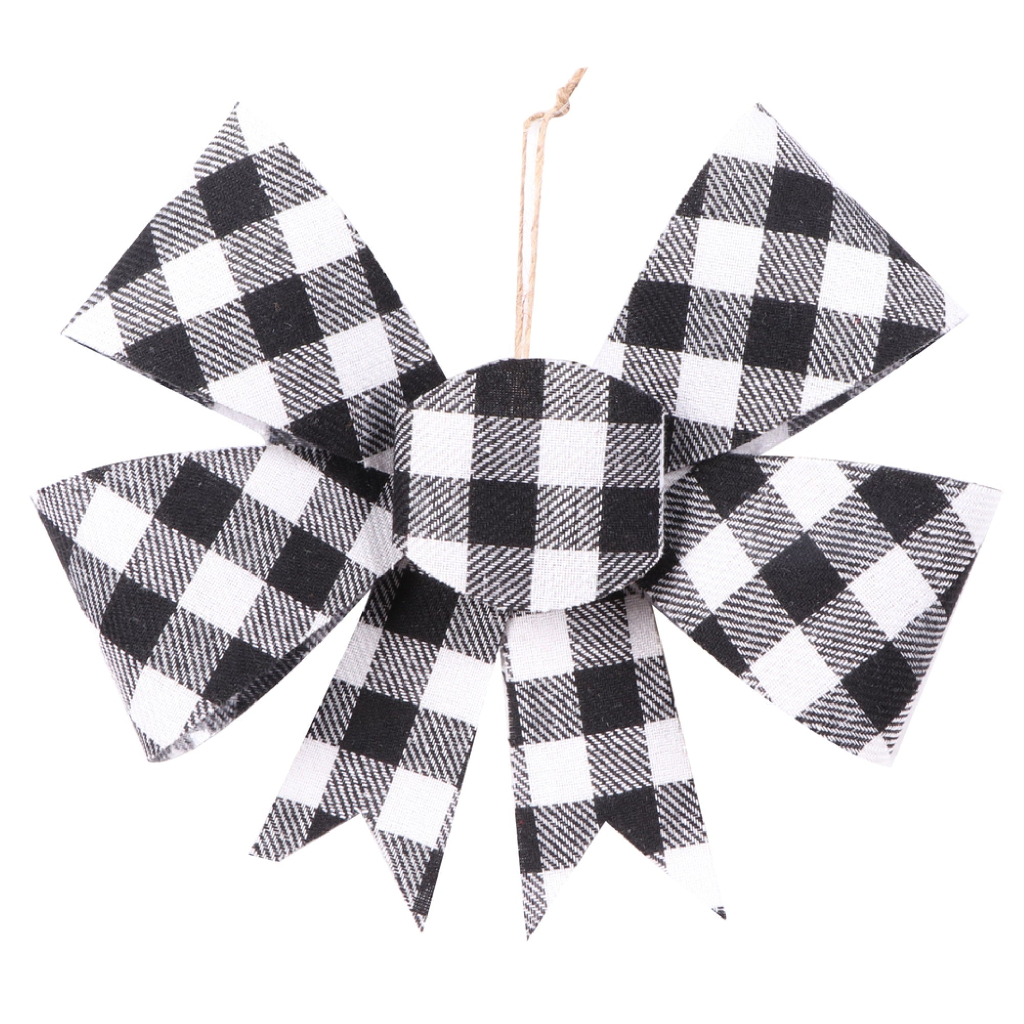 7” Black/White Plaid Bow Ornament 6/bag