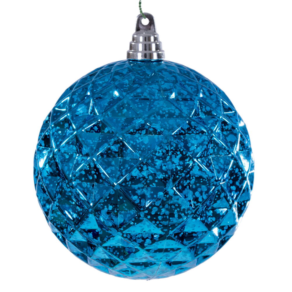 6” Turquoise Diamond Mercury Orn 2/Bag