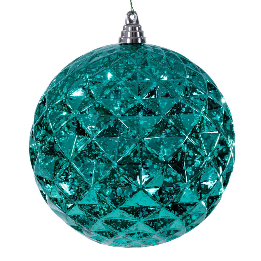 6” Teal Diamond Mercury Orn 2/Bag
