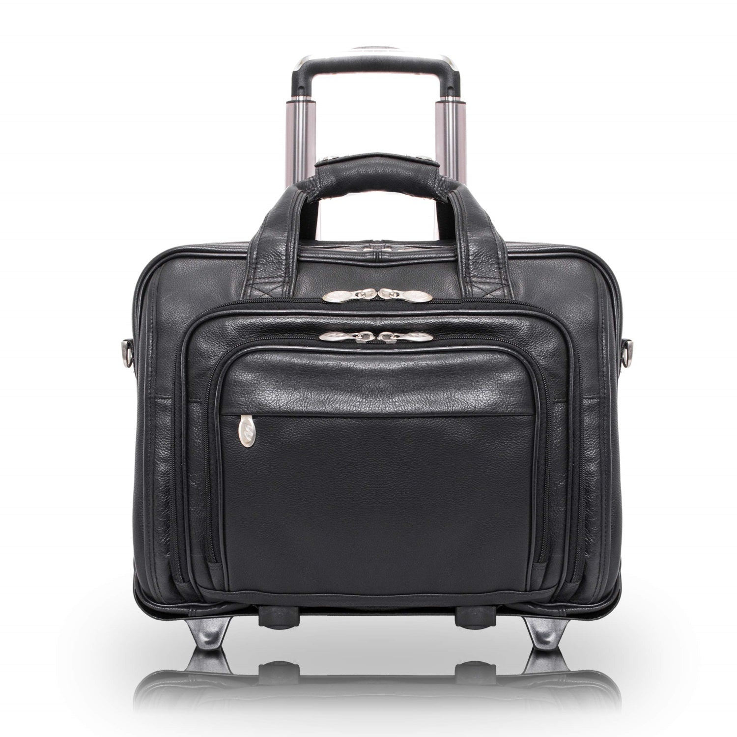 I Series | Gold Coast | 17 Leather Patented Detachable -Wheeled Laptop Briefcase - Black