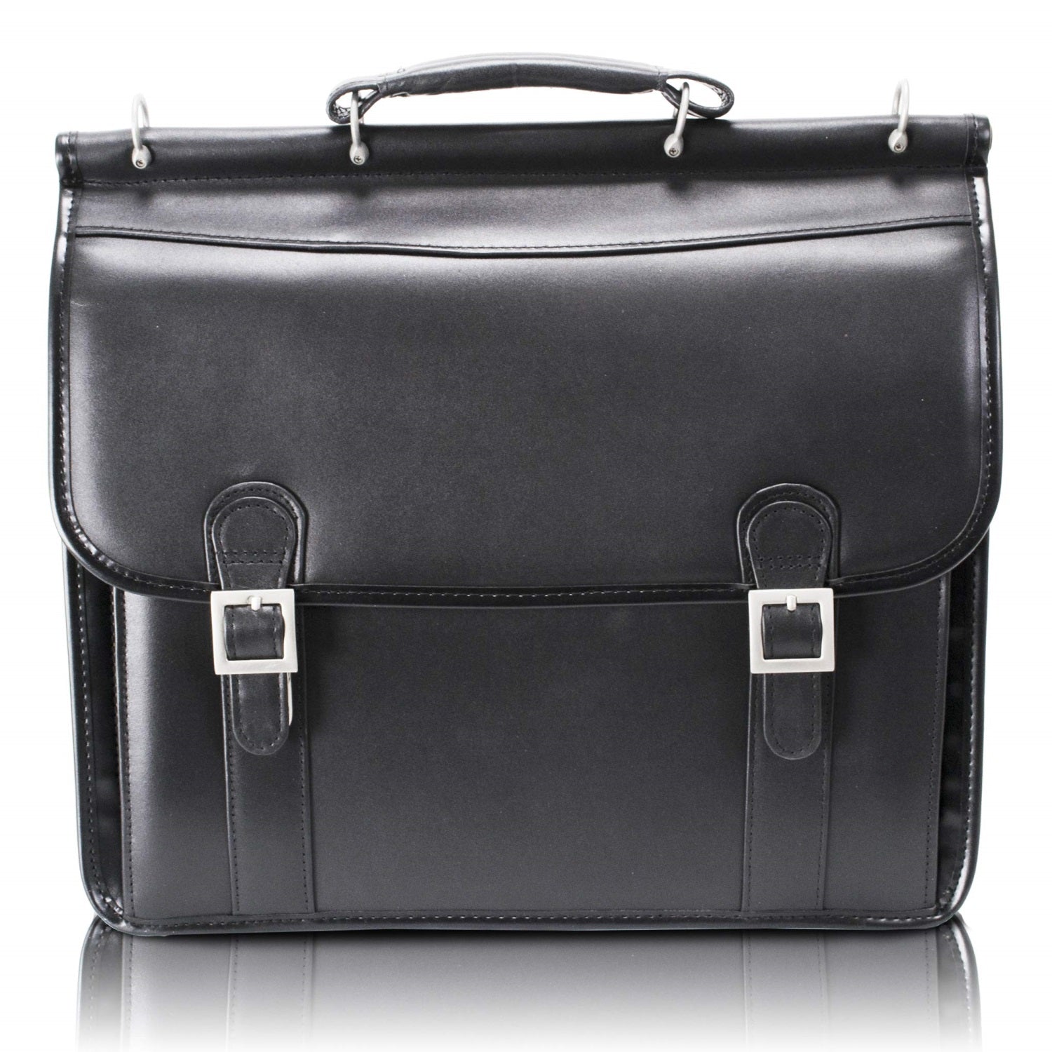 V Series | Halsted | 15 Leather Double Compartment Laptop Briefcase - Black